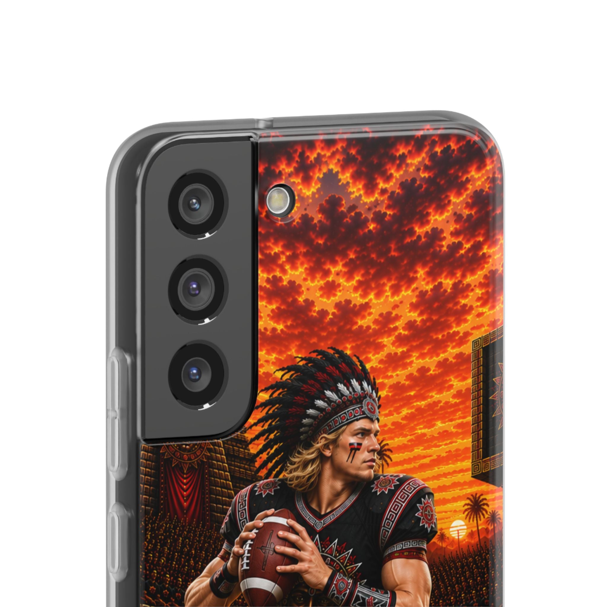 Aztec Football Warrior – Flexi Phone Case (iPhone & Samsung • Clear TPU • Made & Shipped in the USA • 🚚 FREE USA Shipping • Personalized Option)