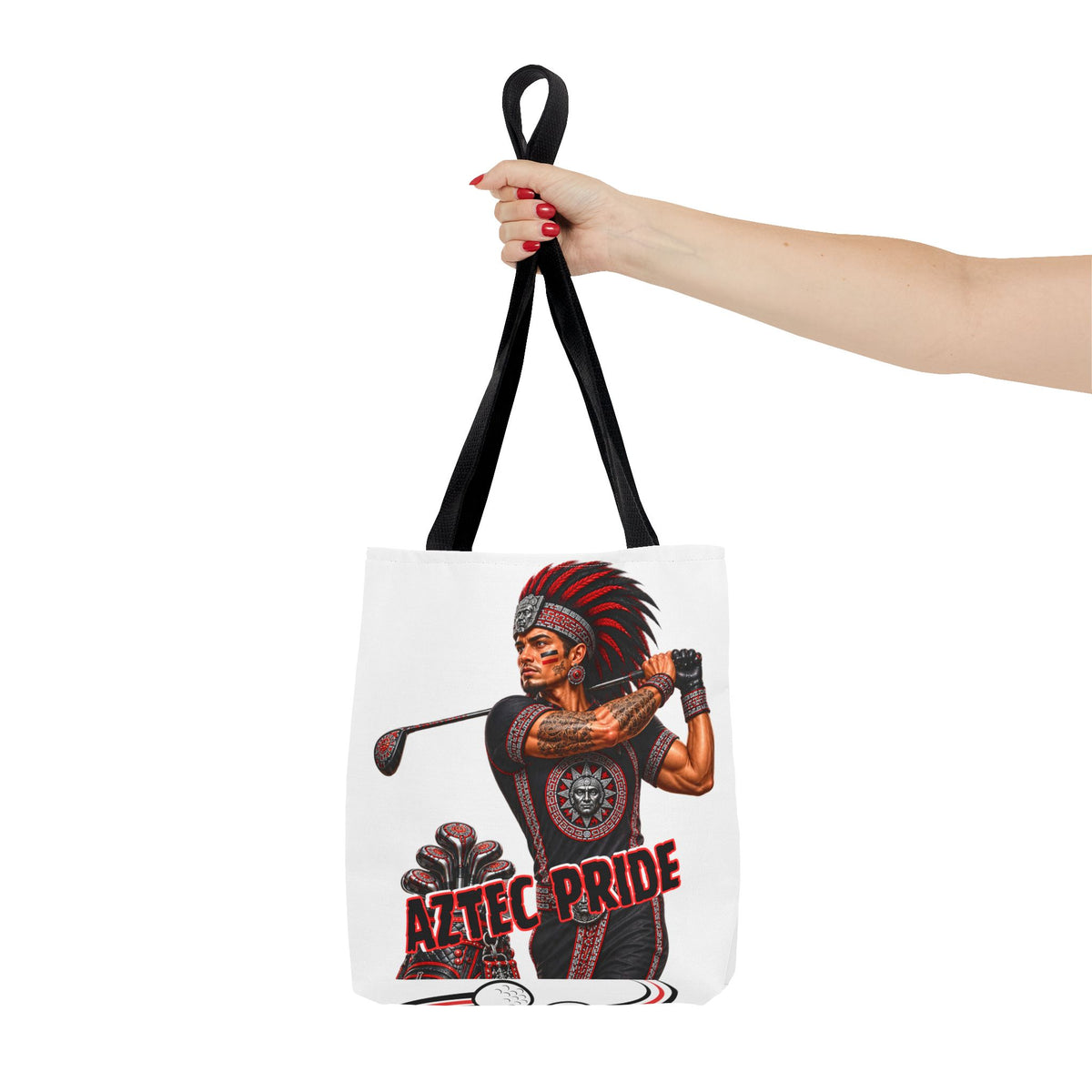 Aztec Golf Male Warrior Tote Bag | Aztec-Inspired AI Art • Made & Shipped in the USA • 🚚 FREE USA Shipping • FREE Personalization