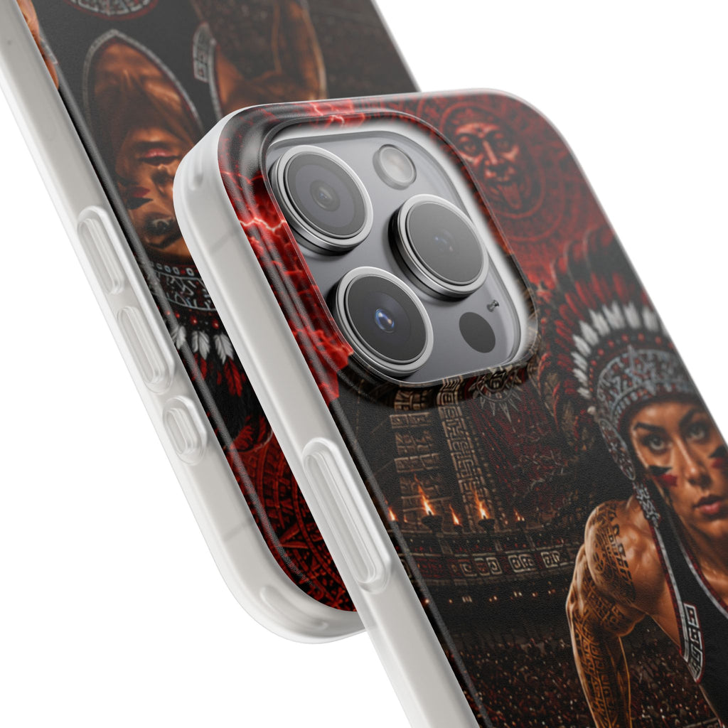 Aztec Track & Field Female Warrior – Flexi Phone Case (iPhone & Samsung • Clear TPU • Made & Shipped in the USA • 🚚 FREE USA Shipping • Personalized Option)