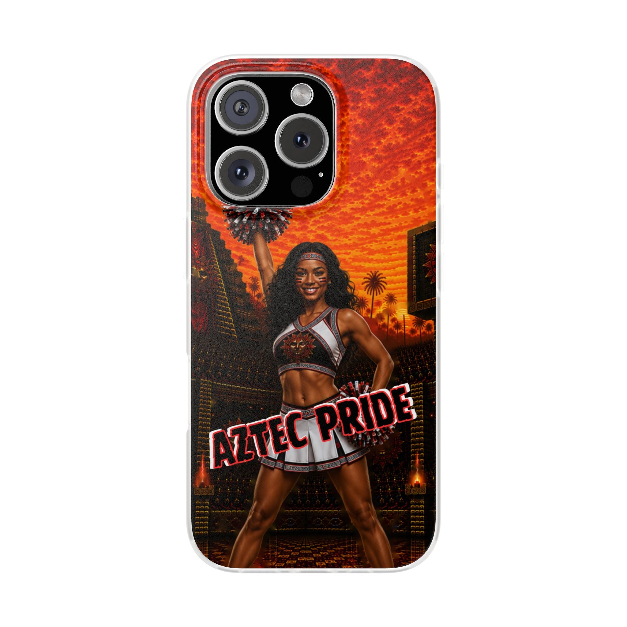 Aztec Cheerleader Warrior – Flexi Phone Case (iPhone & Samsung • Clear TPU • Made & Shipped in the USA • 🚚 FREE USA Shipping • Personalized Option)