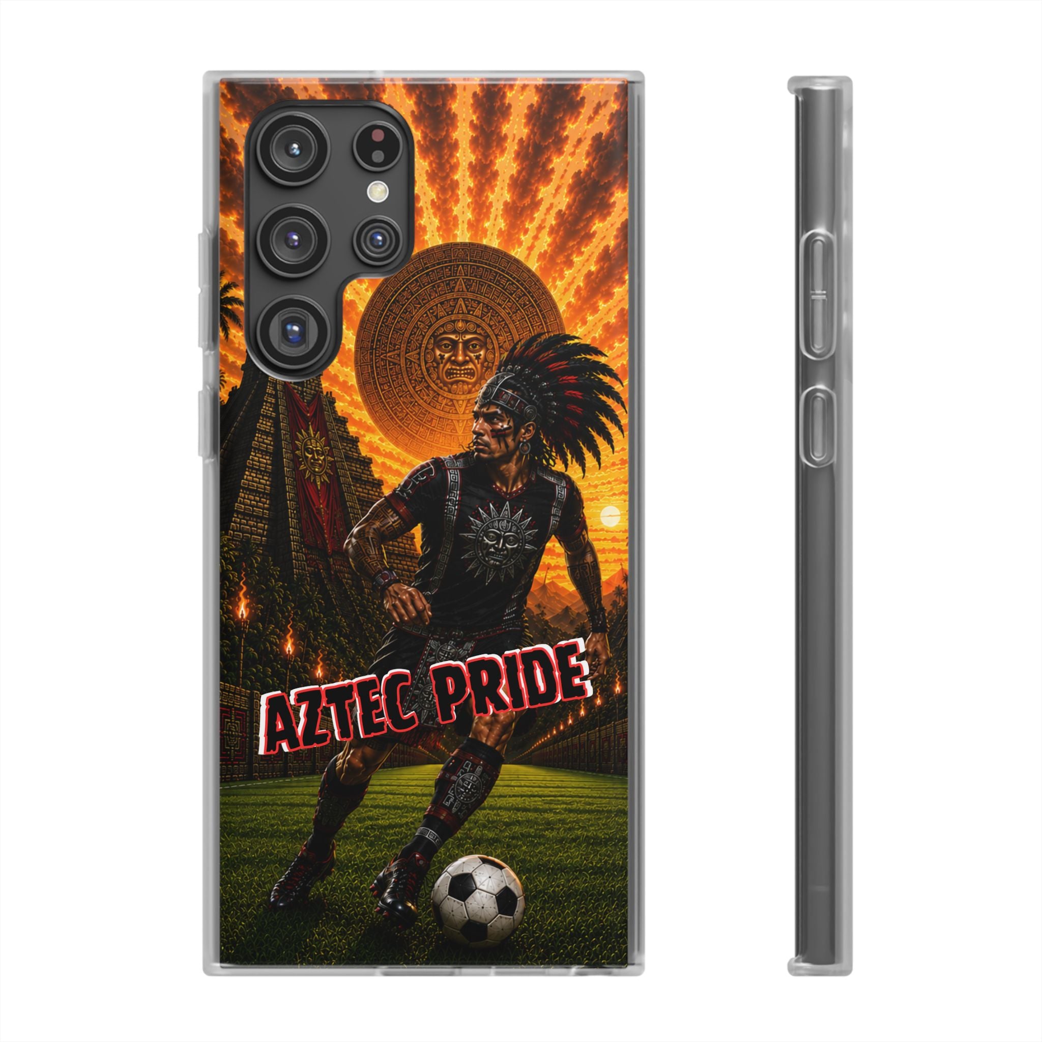 Aztec Soccer Male Warrior – Flexi Phone Case (iPhone & Samsung • Clear TPU • Made & Shipped in the USA • 🚚 FREE USA Shipping • Personalized Option)