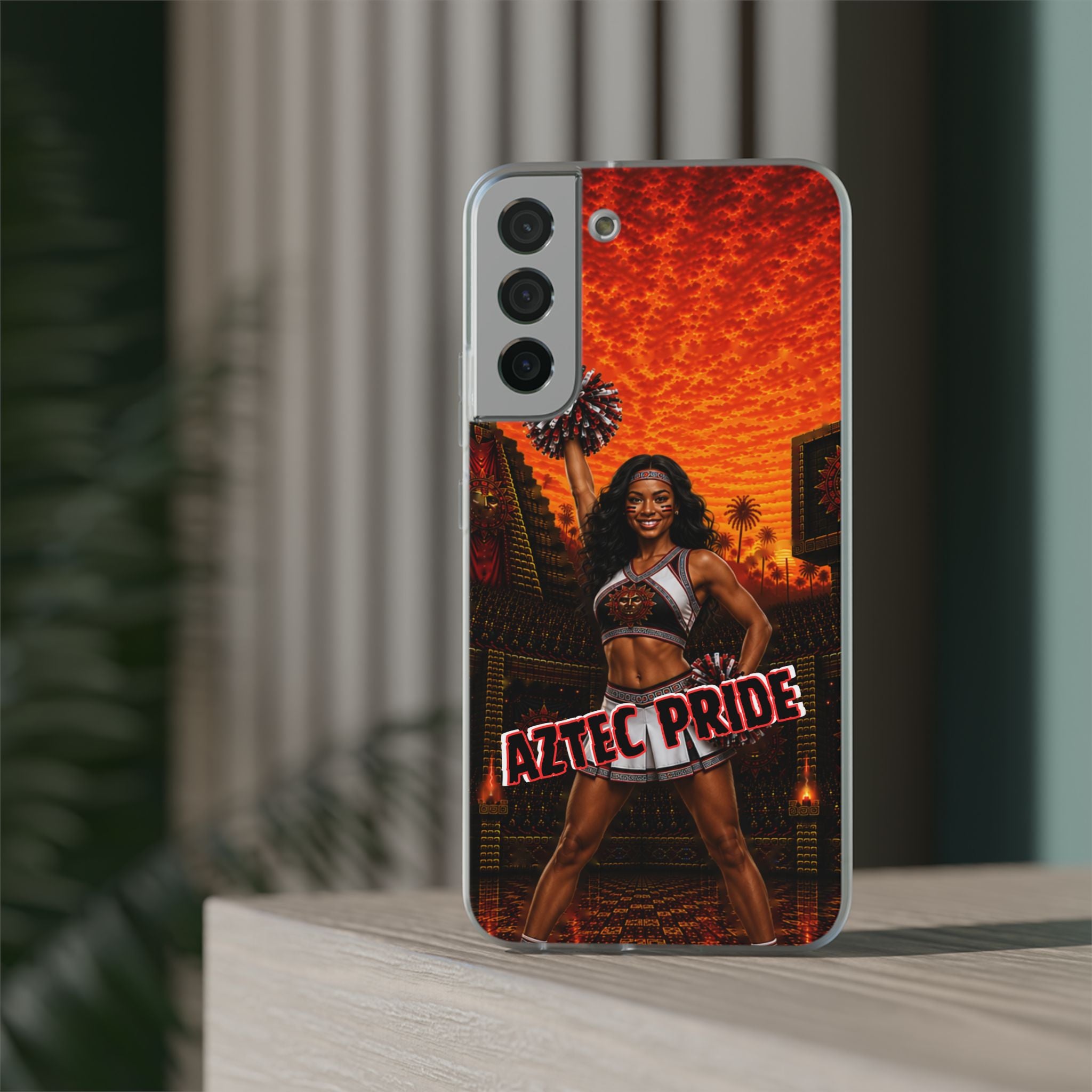 Aztec Cheerleader Warrior – Flexi Phone Case (iPhone & Samsung • Clear TPU • Made & Shipped in the USA • 🚚 FREE USA Shipping • Personalized Option)