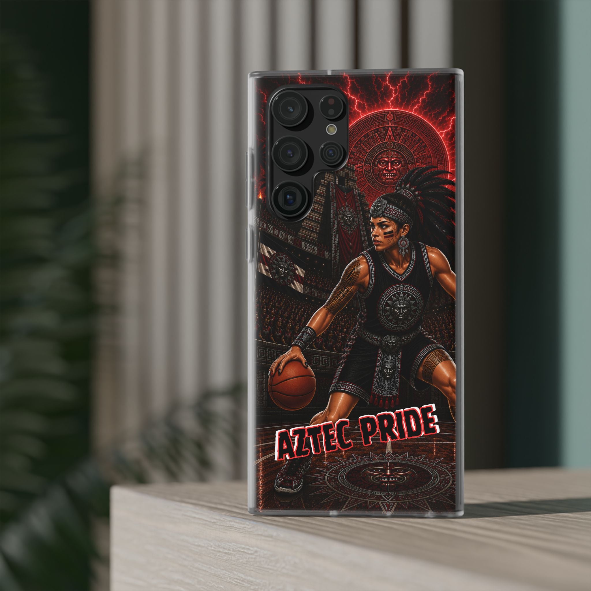 Aztec Basketball Female Warrior – Flexi Phone Case (iPhone & Samsung • Clear TPU • Made & Shipped in the USA • 🚚 FREE USA Shipping • Personalized Option)