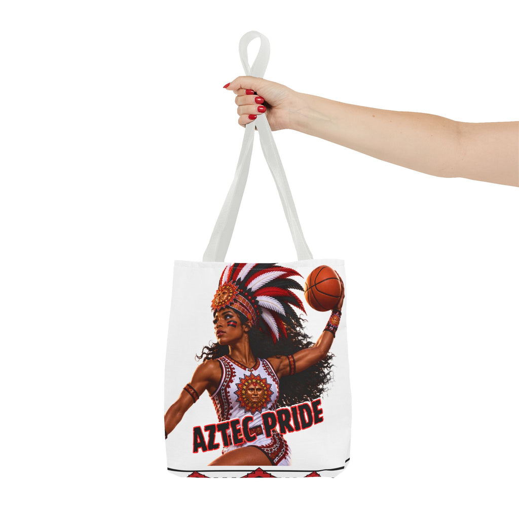 Aztec Basketball Black Female Warrior Tote Bag | Aztec-Inspired AI Art • Made & Shipped in the USA • 🚚 FREE USA Shipping • FREE Personalization