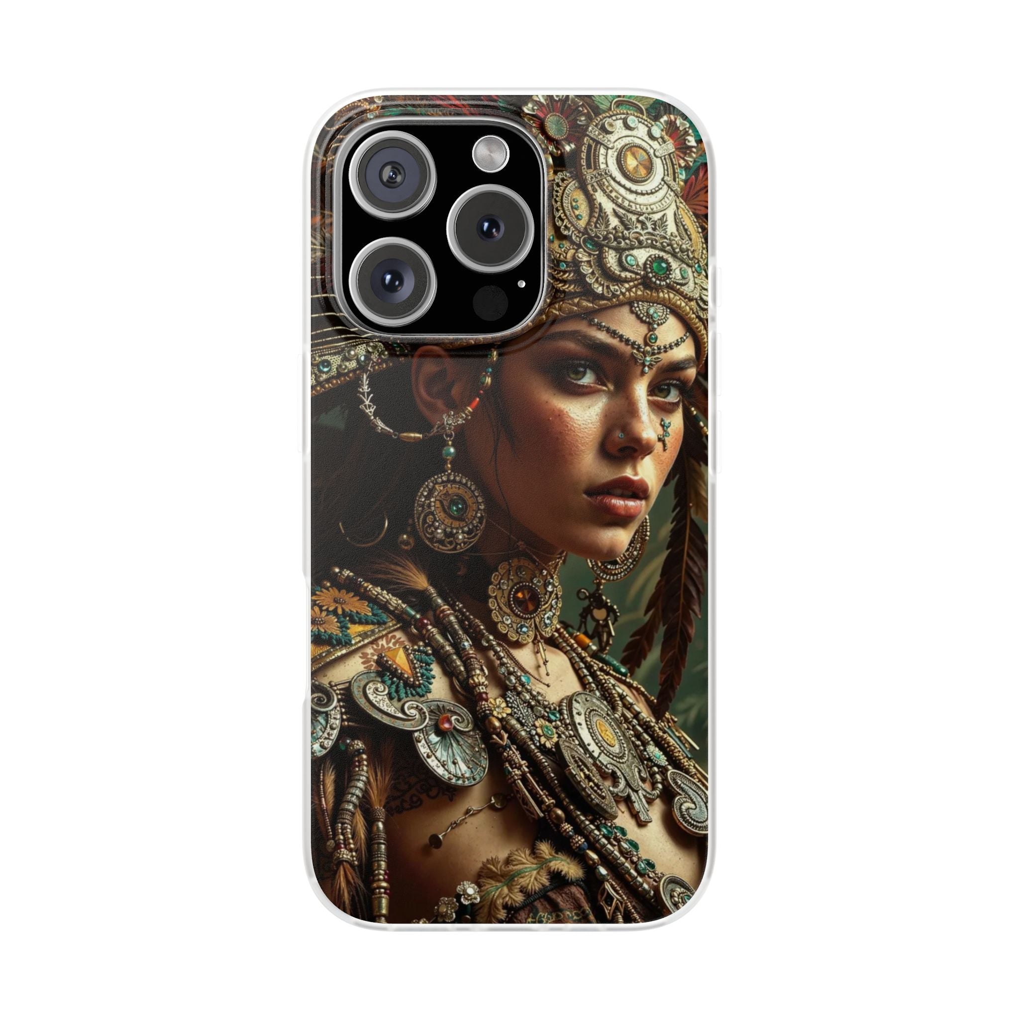 Aztec Warrior Goddess – Flexi Phone Case (iPhone & Samsung • Clear TPU • Made in USA • Personalized Option)