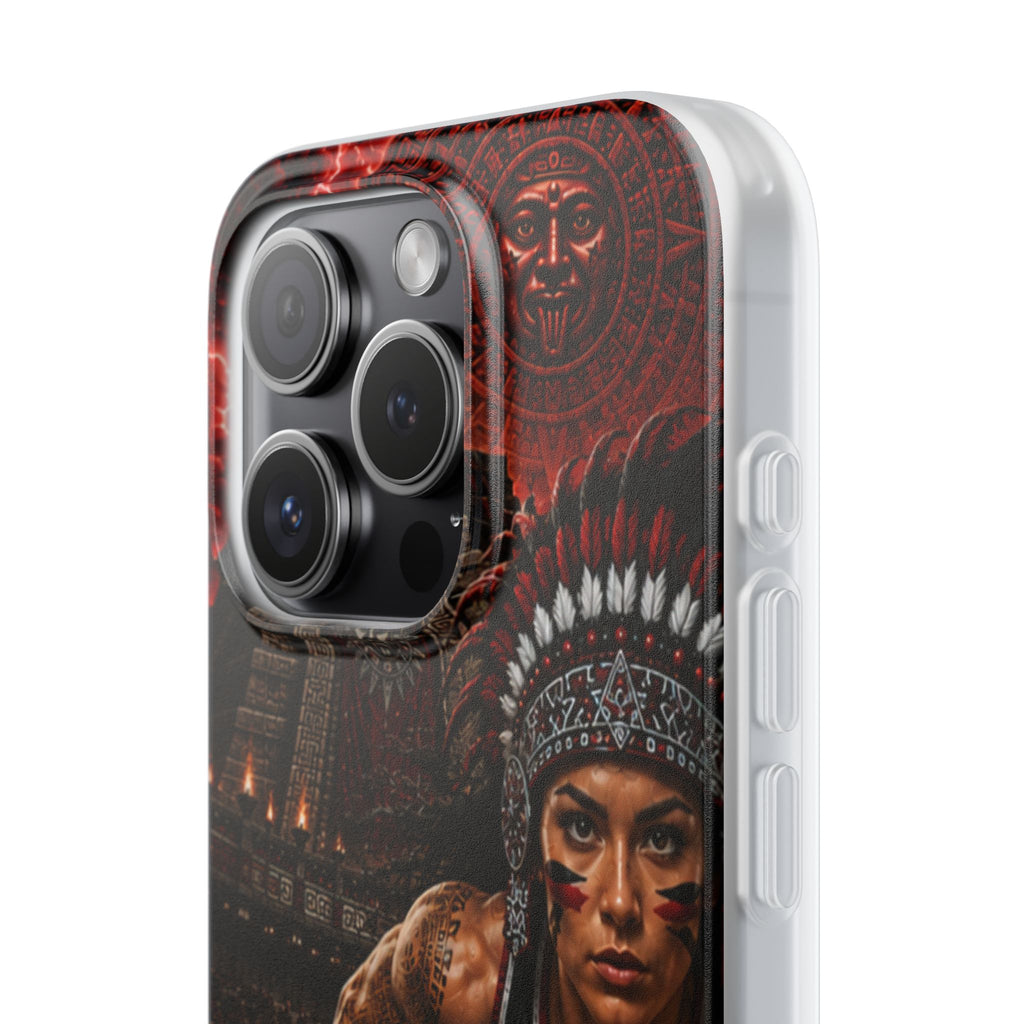 Aztec Track & Field Female Warrior – Flexi Phone Case (iPhone & Samsung • Clear TPU • Made & Shipped in the USA • 🚚 FREE USA Shipping • Personalized Option)
