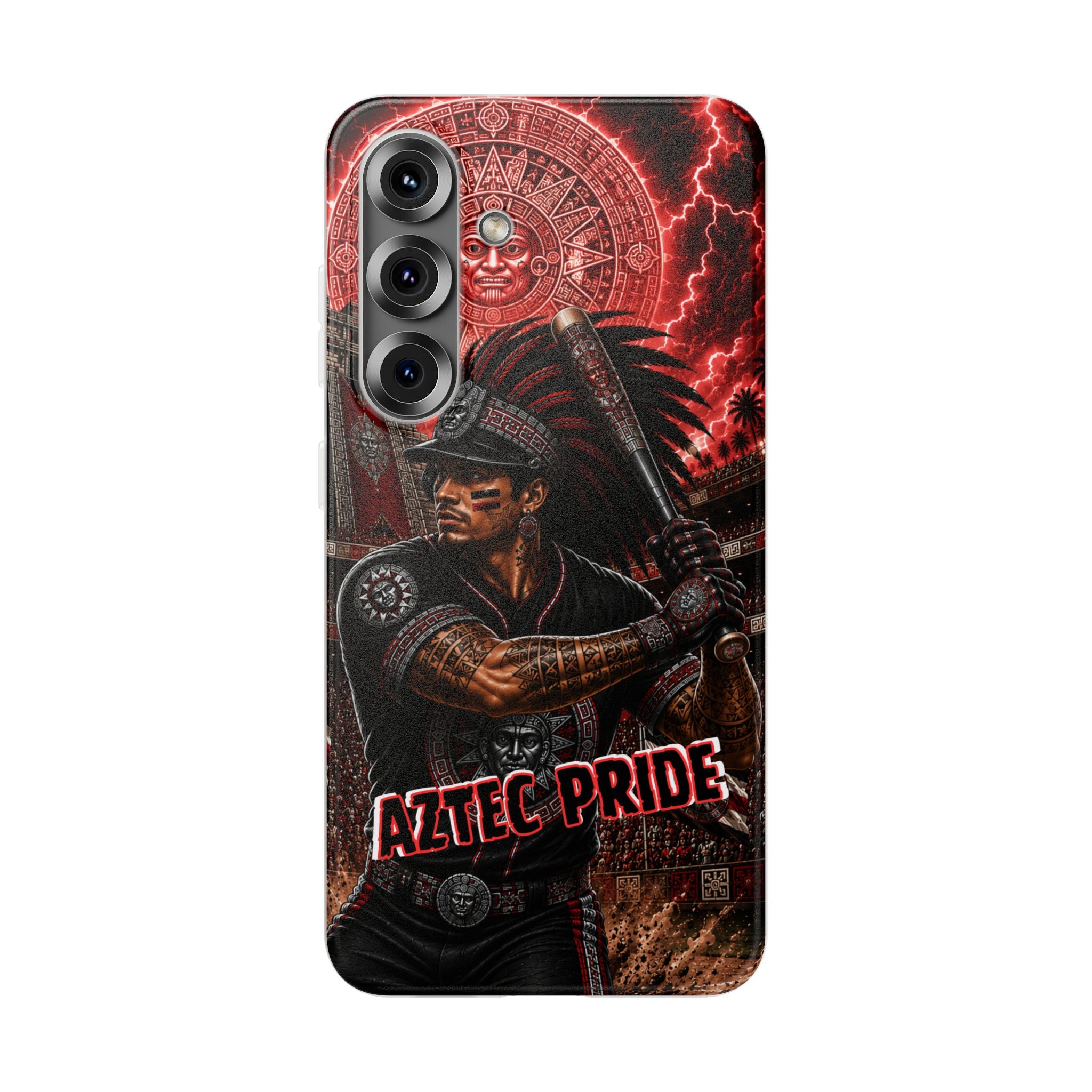 Aztec Baseball Warrior – Flexi Phone Case (iPhone & Samsung • Clear TPU • Made & Shipped in the USA • 🚚 FREE USA Shipping • Personalized Option)