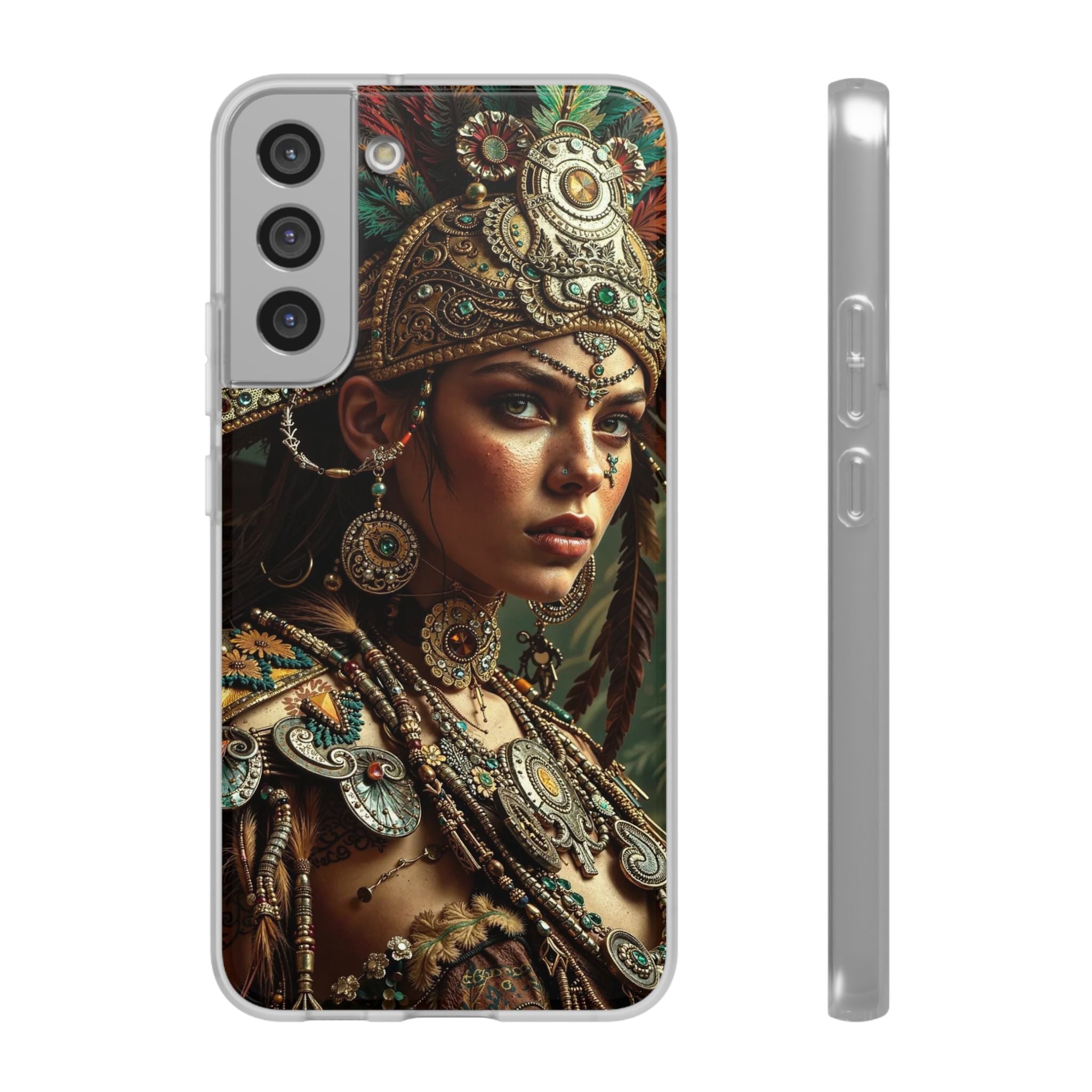 Aztec Warrior Goddess – Flexi Phone Case (iPhone & Samsung • Clear TPU • Made in USA • Personalized Option)