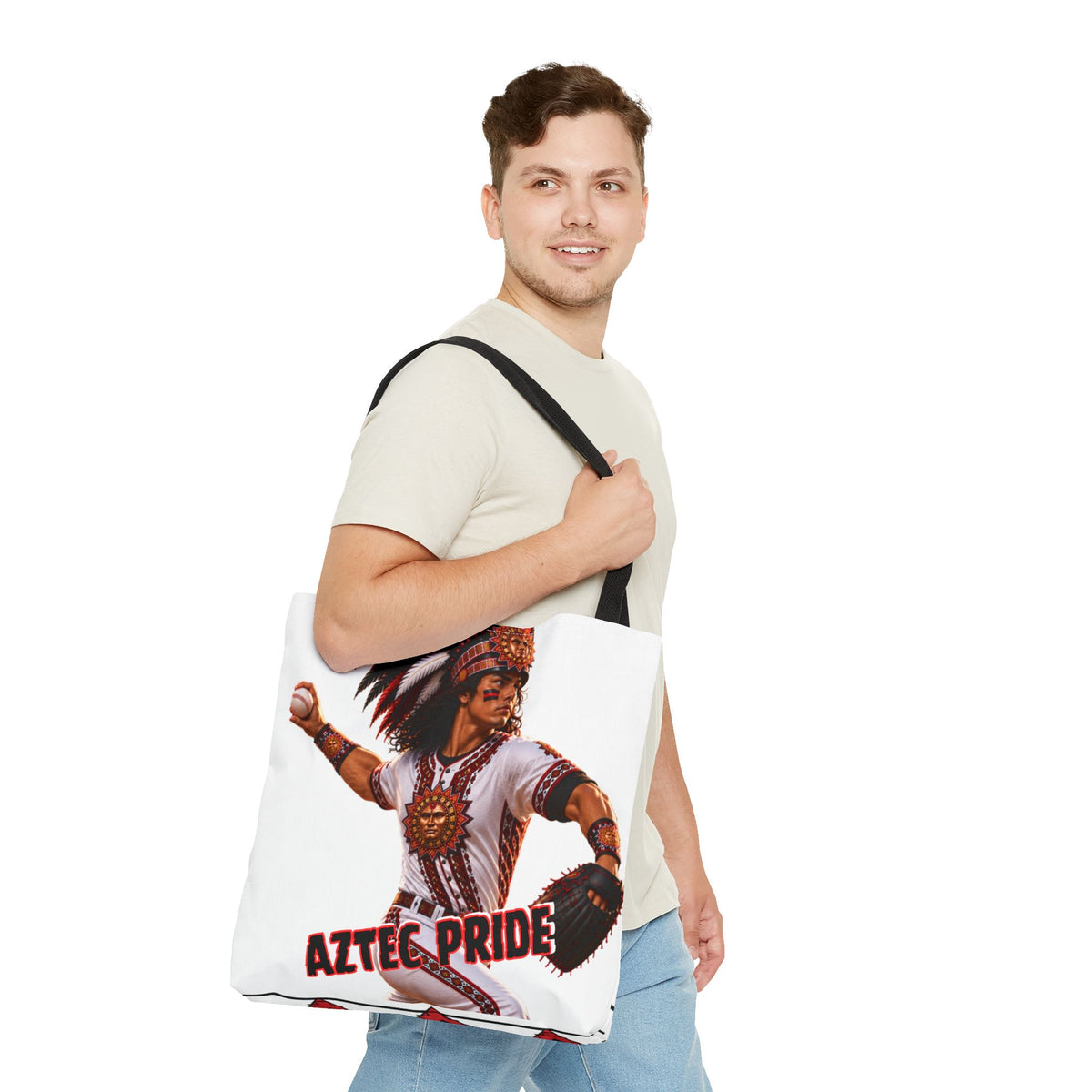 Aztec Baseball Warrior Tote Bag | Aztec-Inspired AI Art • Made & Shipped in the USA • 🚚 FREE USA Shipping • FREE Personalization