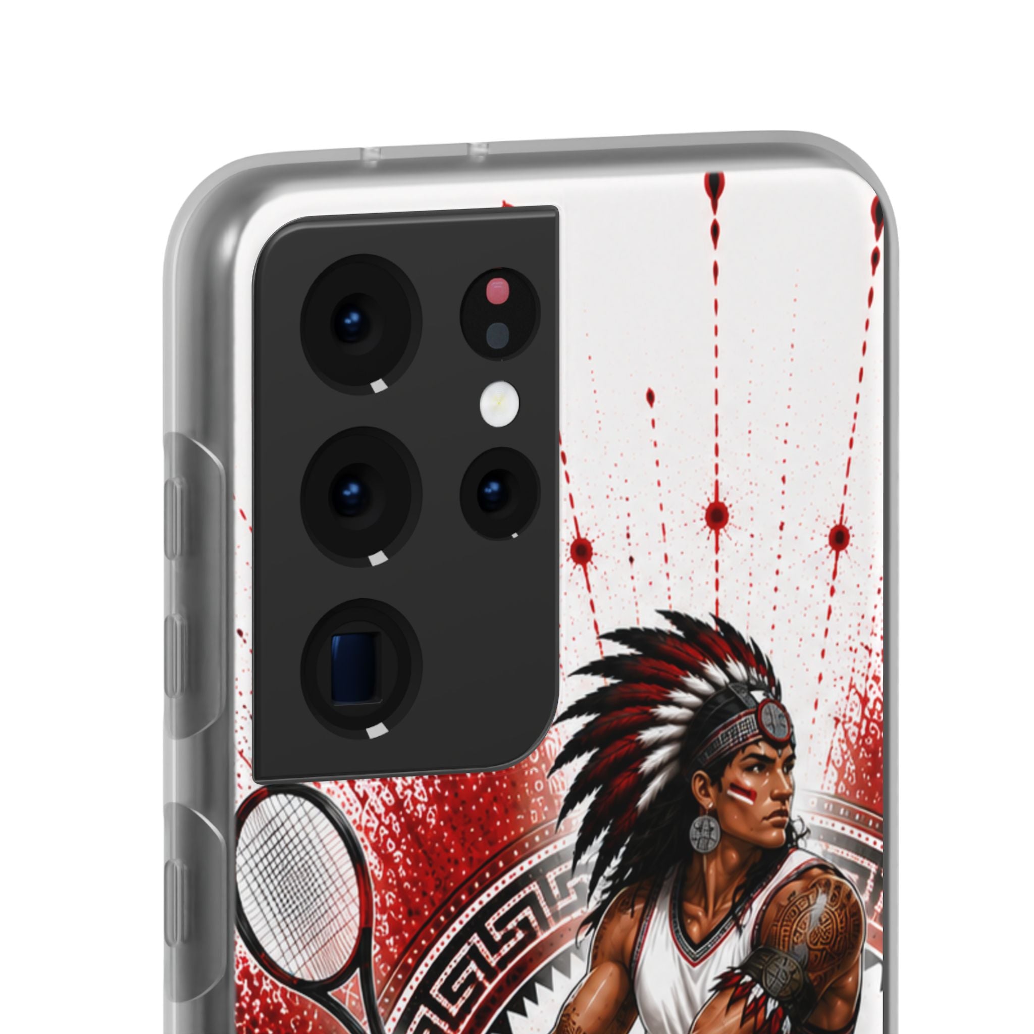 Aztec Tennis Male Warrior – Flexi Phone Case (iPhone & Samsung • Clear TPU • Made & Shipped in the USA • 🚚 FREE USA Shipping • Personalized Option)