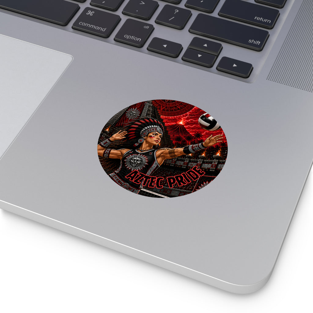Aztec Volleyball Warrior Round Vinyl Sticker – Waterproof Matte Decal (2”–6”) | Aztec-Inspired AI Art | GringoArte