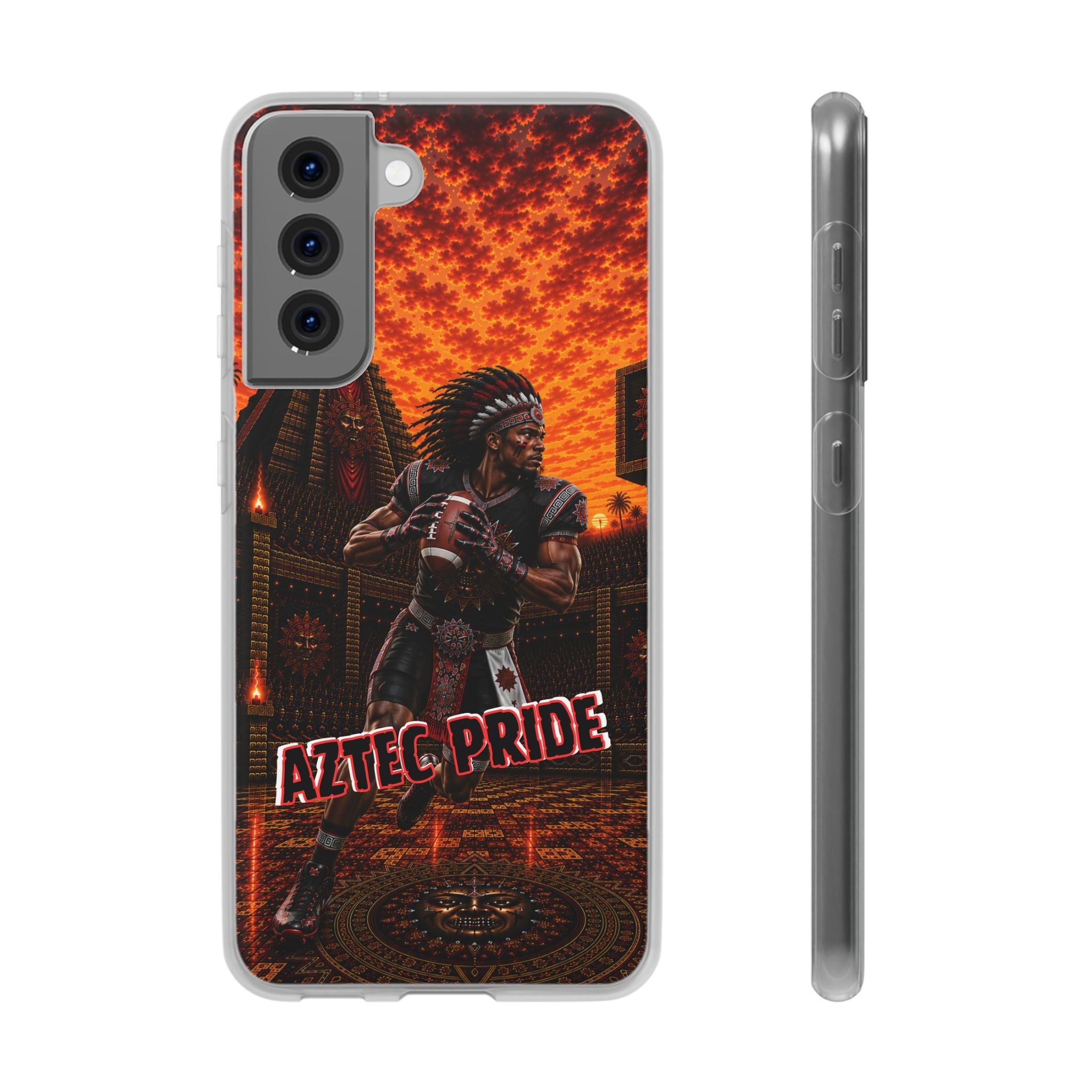 Aztec Football Warrior – Flexi Phone Case (iPhone & Samsung • Clear TPU • Made & Shipped in the USA • 🚚 FREE USA Shipping • Personalized Option)