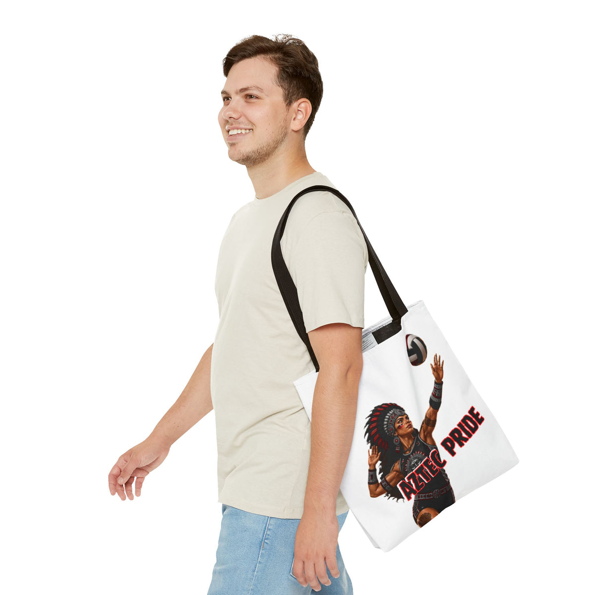 Aztec Volleyball Warrior Tote Bag | Aztec-Inspired AI Art • Made & Shipped in the USA • 🚚 FREE USA Shipping • FREE Personalization