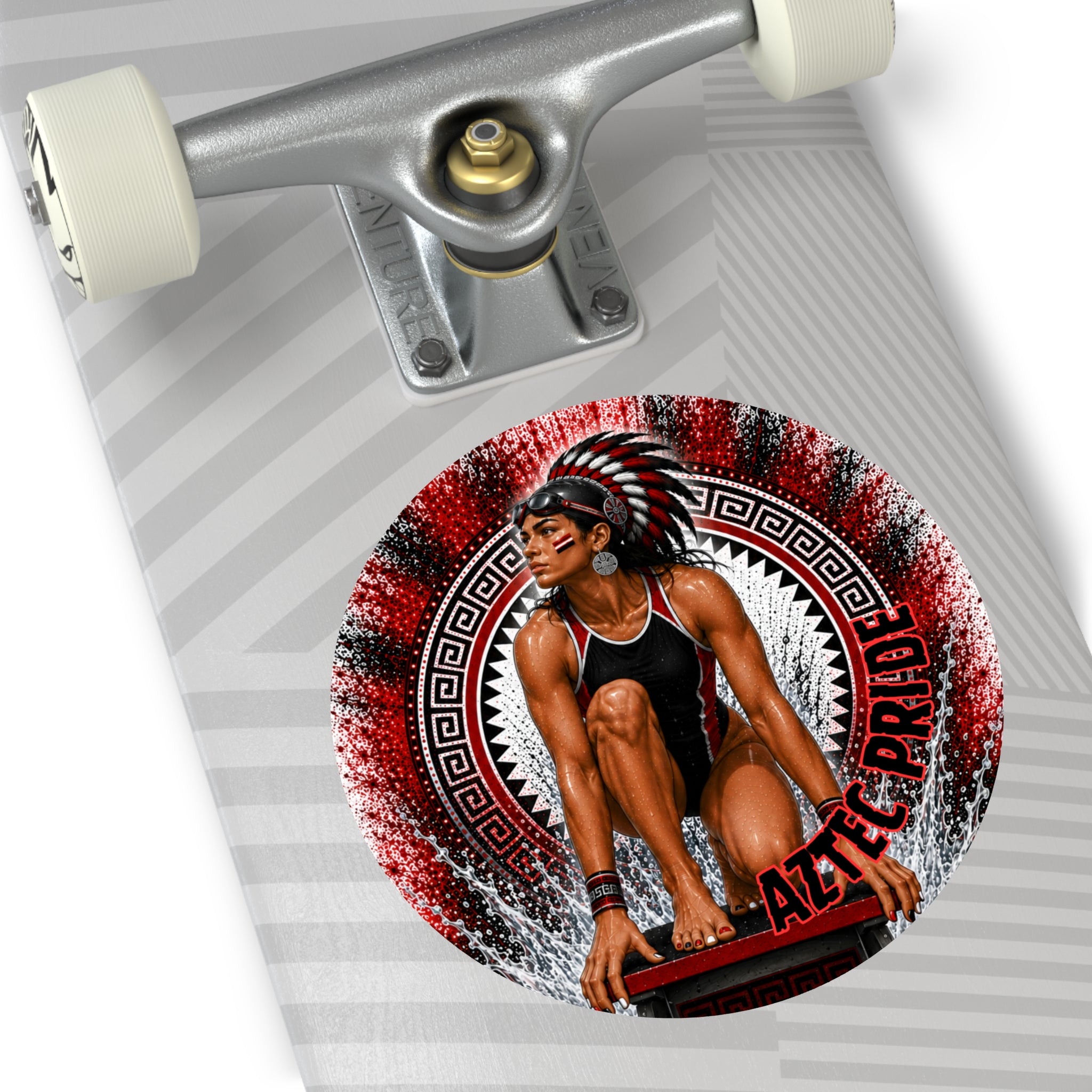 Aztec Swim & Dive Warrior Round Vinyl Sticker 2”–6” | Made & Shipped in the USA • 🚚 FREE USA Shipping • Personalized Option