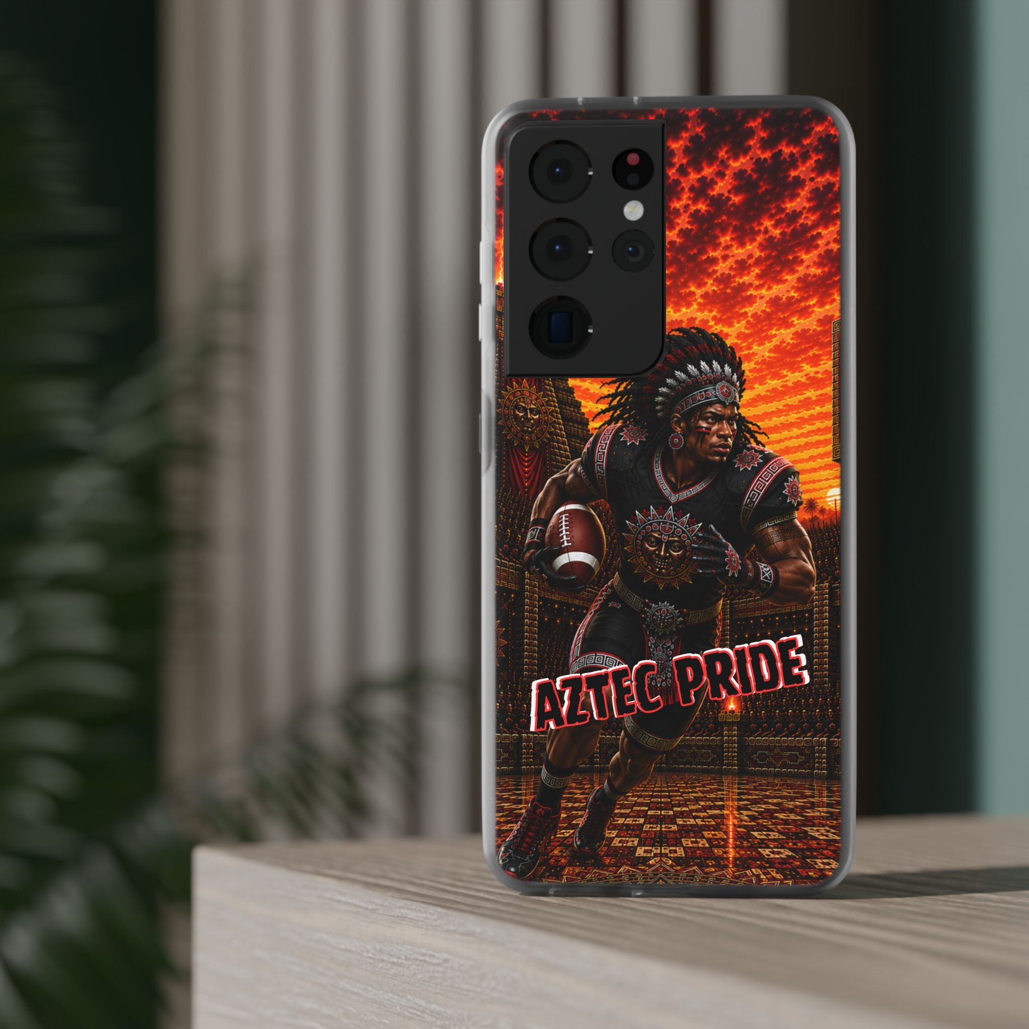 Aztec Football Warrior – Flexi Phone Case (iPhone & Samsung • Clear TPU • Made & Shipped in the USA • 🚚 FREE USA Shipping • Personalized Option)