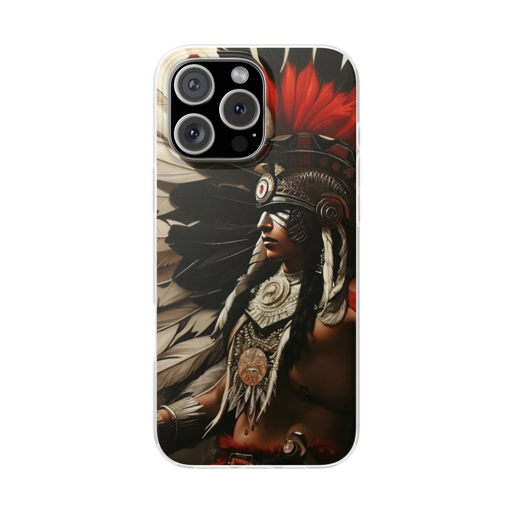Aztec Fierce Warrior – Flexi Phone Case (iPhone & Samsung • Clear TPU • Made in USA • Personalized Option)