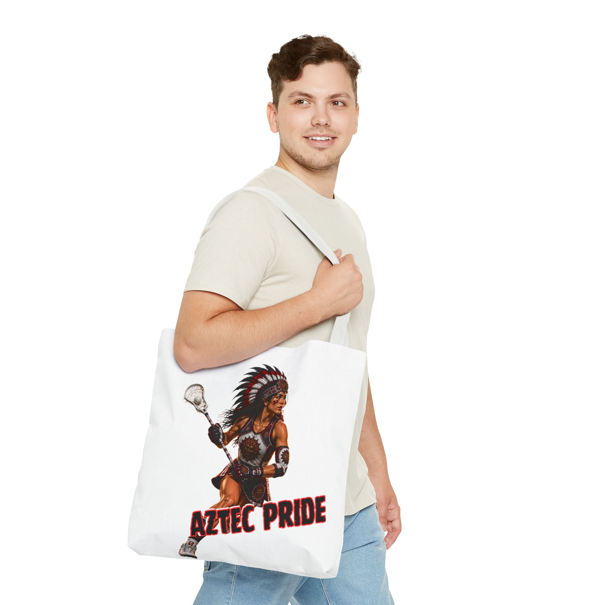 Aztec Lacrosse Female Warrior Tote Bag | Aztec-Inspired AI Art • Made & Shipped in the USA • 🚚 FREE USA Shipping • FREE Personalization