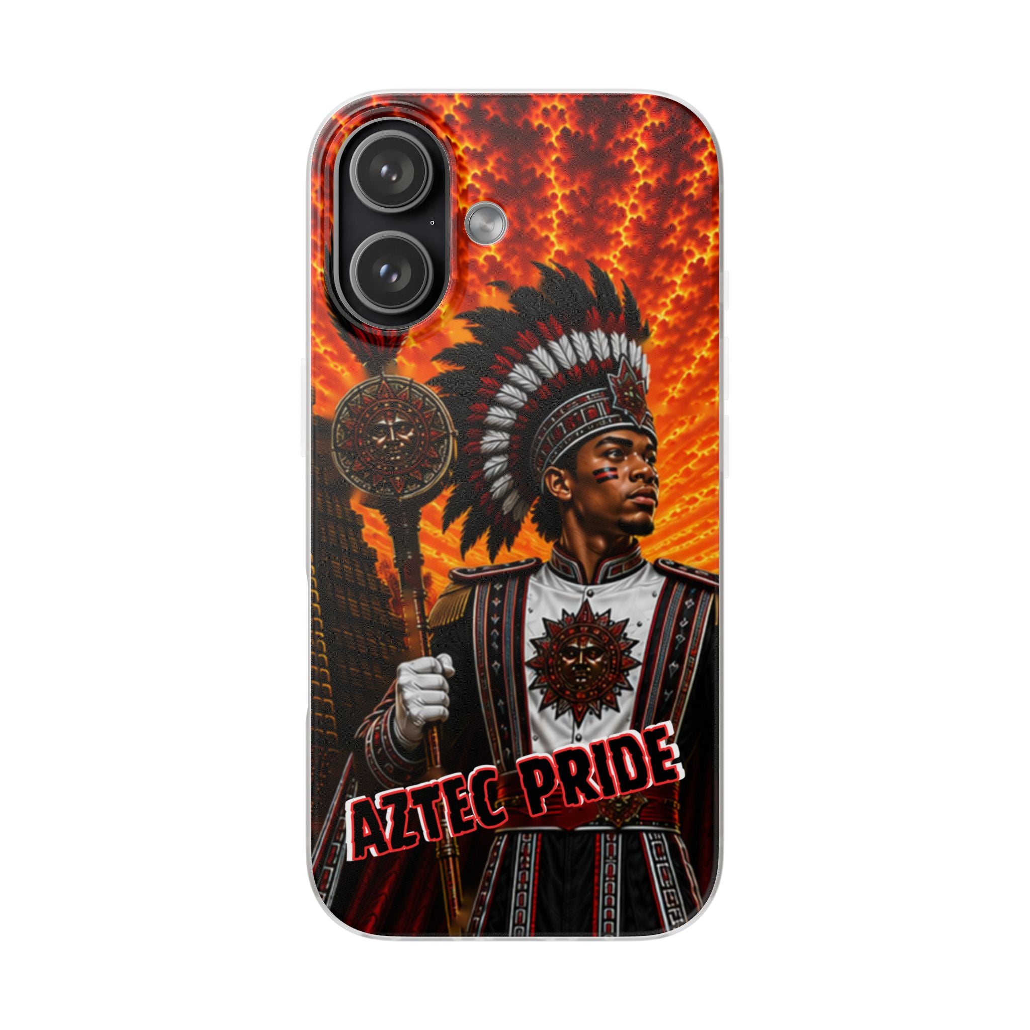 Aztec Drum Major Warrior – Flexi Phone Case (iPhone & Samsung • Clear TPU • Made & Shipped in the USA • 🚚 FREE USA Shipping • Personalized Option)