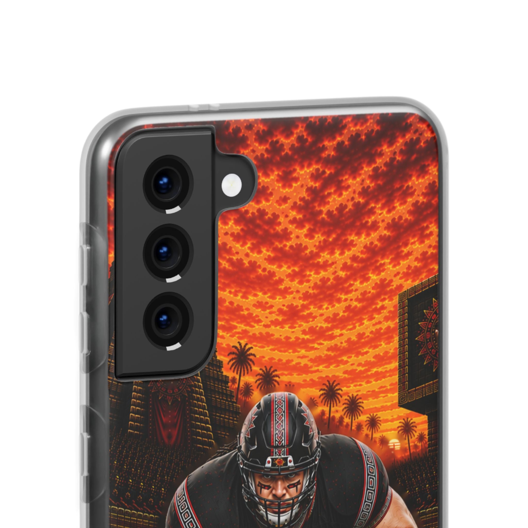 Aztec Football Warrior – Flexi Phone Case (iPhone & Samsung • Clear TPU • Made & Shipped in the USA • 🚚 FREE USA Shipping • Personalized Option)