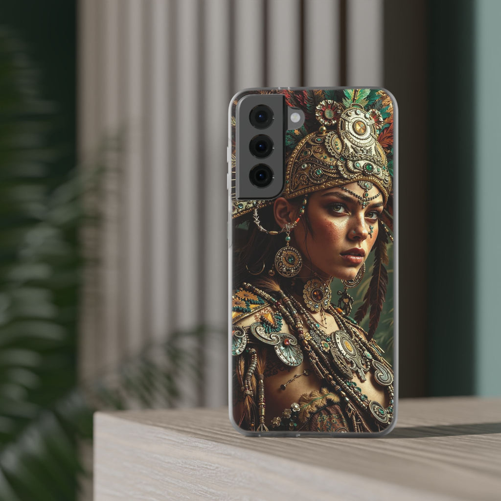 Aztec Warrior Goddess – Flexi Phone Case (iPhone & Samsung • Clear TPU • Made in USA • Personalized Option)