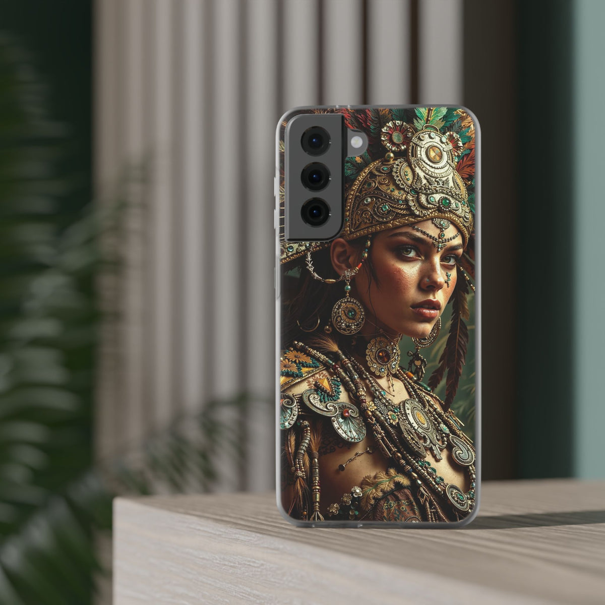 Aztec Warrior Goddess – Flexi Phone Case (iPhone & Samsung • Clear TPU • Made in USA • Personalized Option)