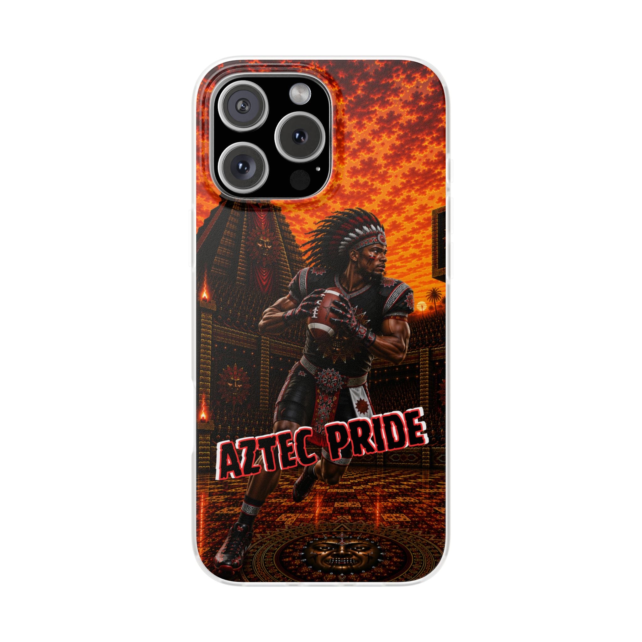 Aztec Football Warrior – Flexi Phone Case (iPhone & Samsung • Clear TPU • Made & Shipped in the USA • 🚚 FREE USA Shipping • Personalized Option)