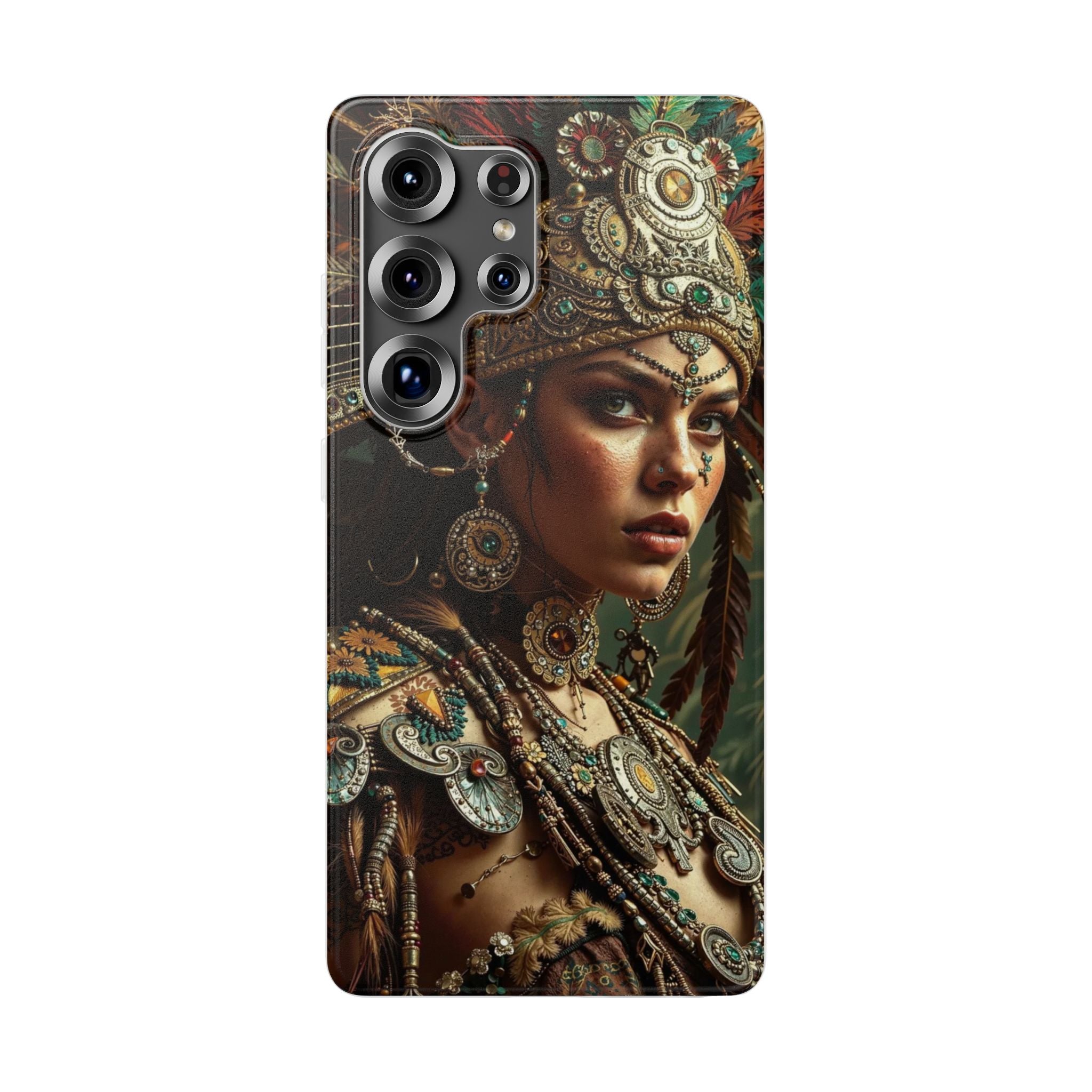 Aztec Warrior Goddess – Flexi Phone Case (iPhone & Samsung • Clear TPU • Made in USA • Personalized Option)