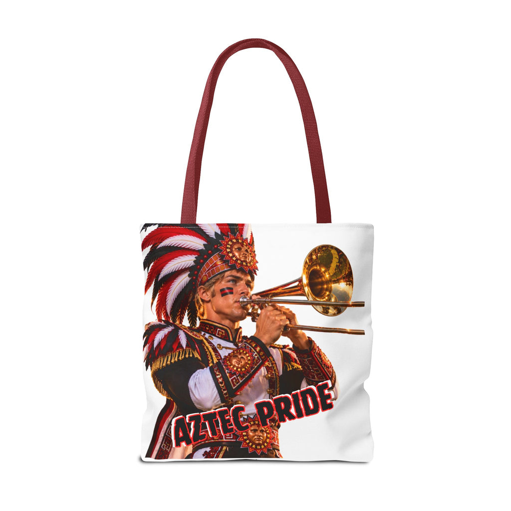 Aztec Trombone Warrior Tote Bag | Aztec-Inspired AI Art • Made & Shipped in the USA • 🚚 FREE USA Shipping • FREE Personalization