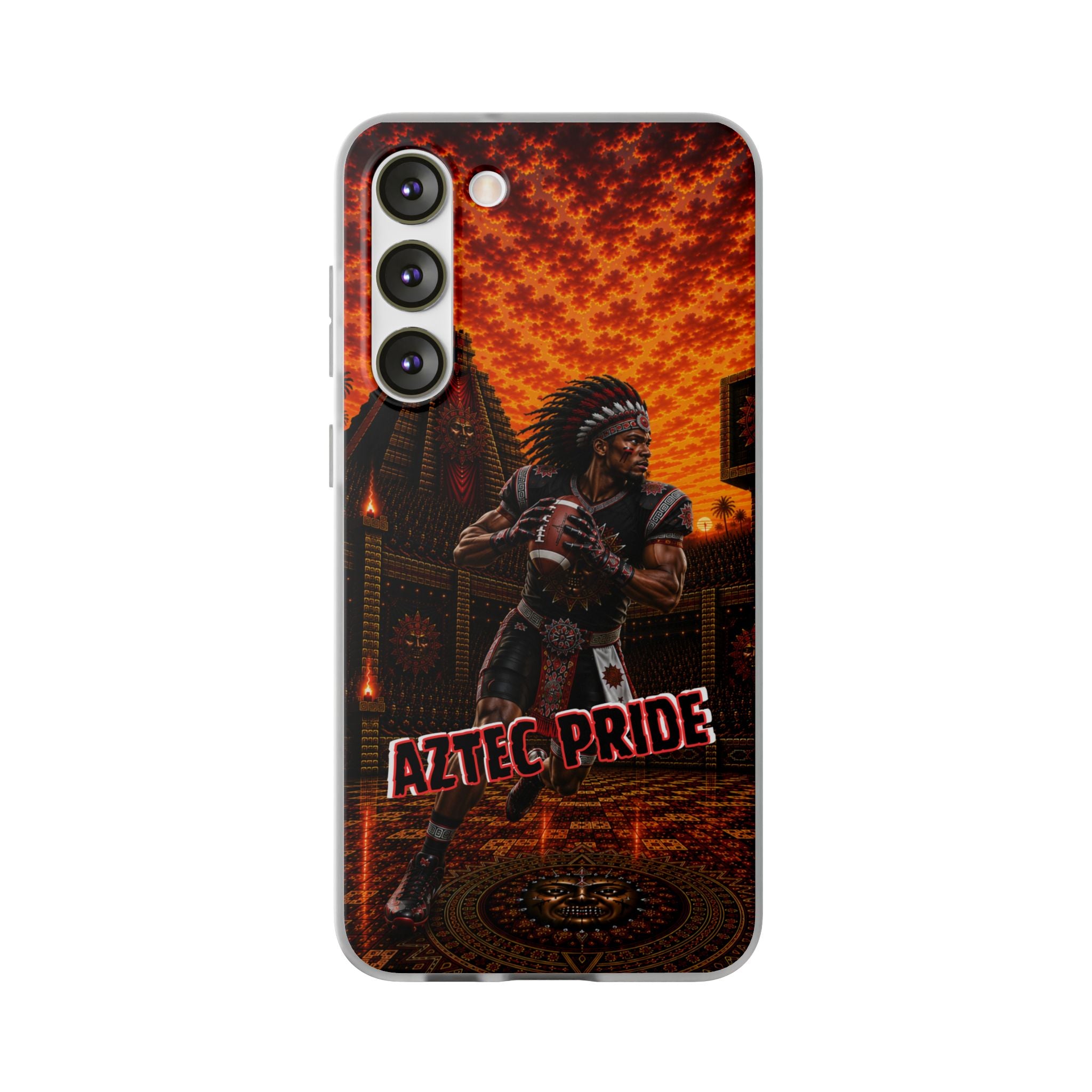 Aztec Football Warrior – Flexi Phone Case (iPhone & Samsung • Clear TPU • Made & Shipped in the USA • 🚚 FREE USA Shipping • Personalized Option)