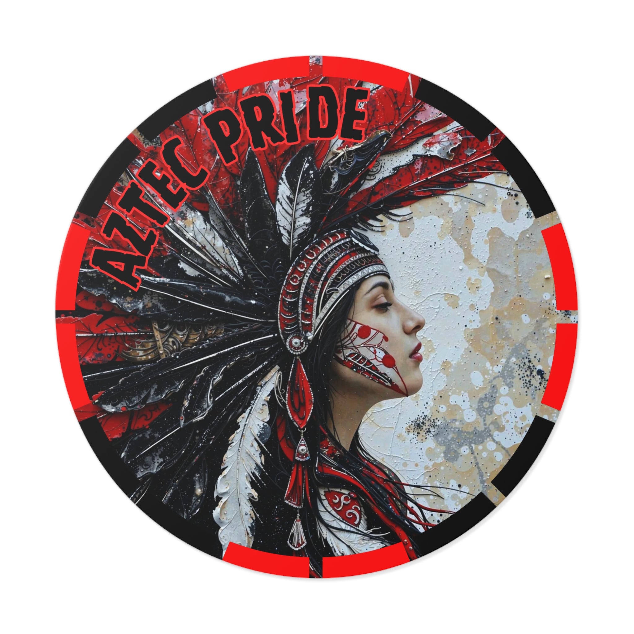 Aztec Silent Goddess Round Vinyl Sticker – Waterproof Matte Decal (2”–6”)