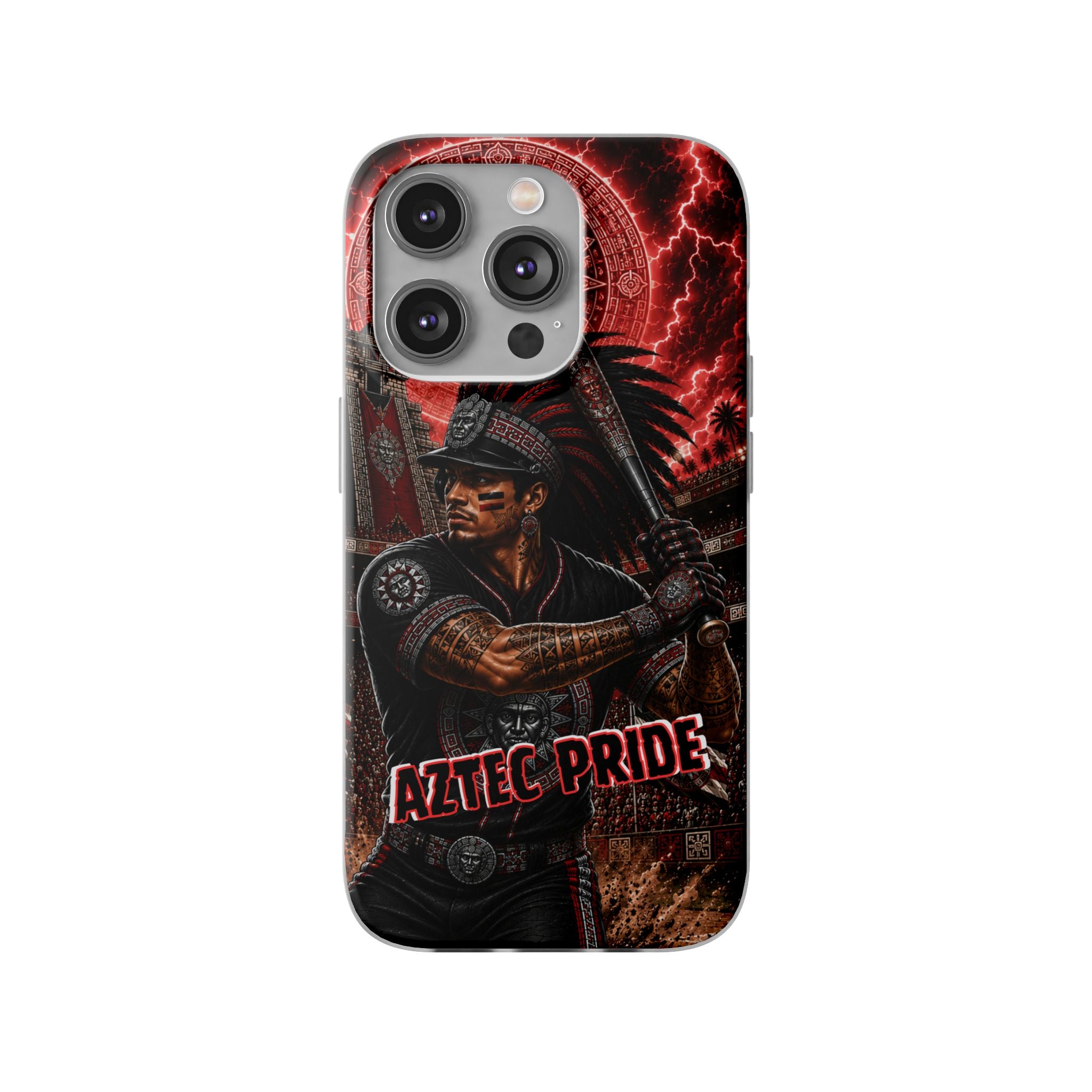 Aztec Baseball Warrior – Flexi Phone Case (iPhone & Samsung • Clear TPU • Made & Shipped in the USA • 🚚 FREE USA Shipping • Personalized Option)