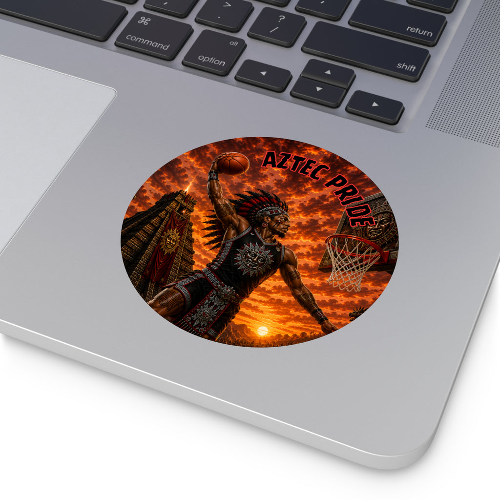 Aztec Basketball Male Warrior Round Vinyl Sticker 2”–6” | Made & Shipped in the USA • 🚚 FREE USA Shipping • Personalized Option
