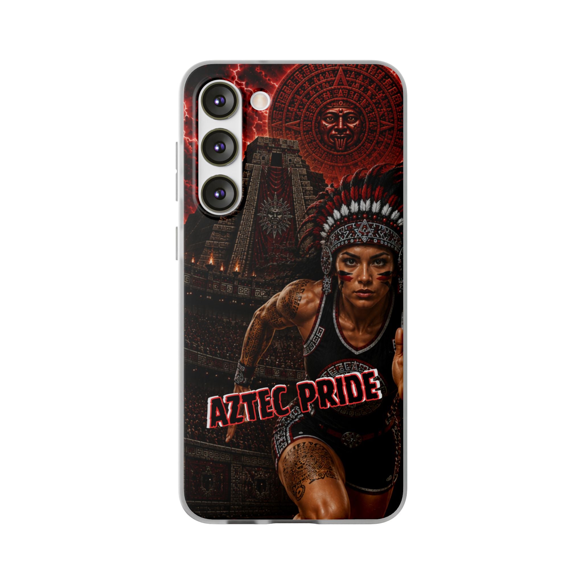 Aztec Track & Field Female Warrior – Flexi Phone Case (iPhone & Samsung • Clear TPU • Made & Shipped in the USA • 🚚 FREE USA Shipping • Personalized Option)