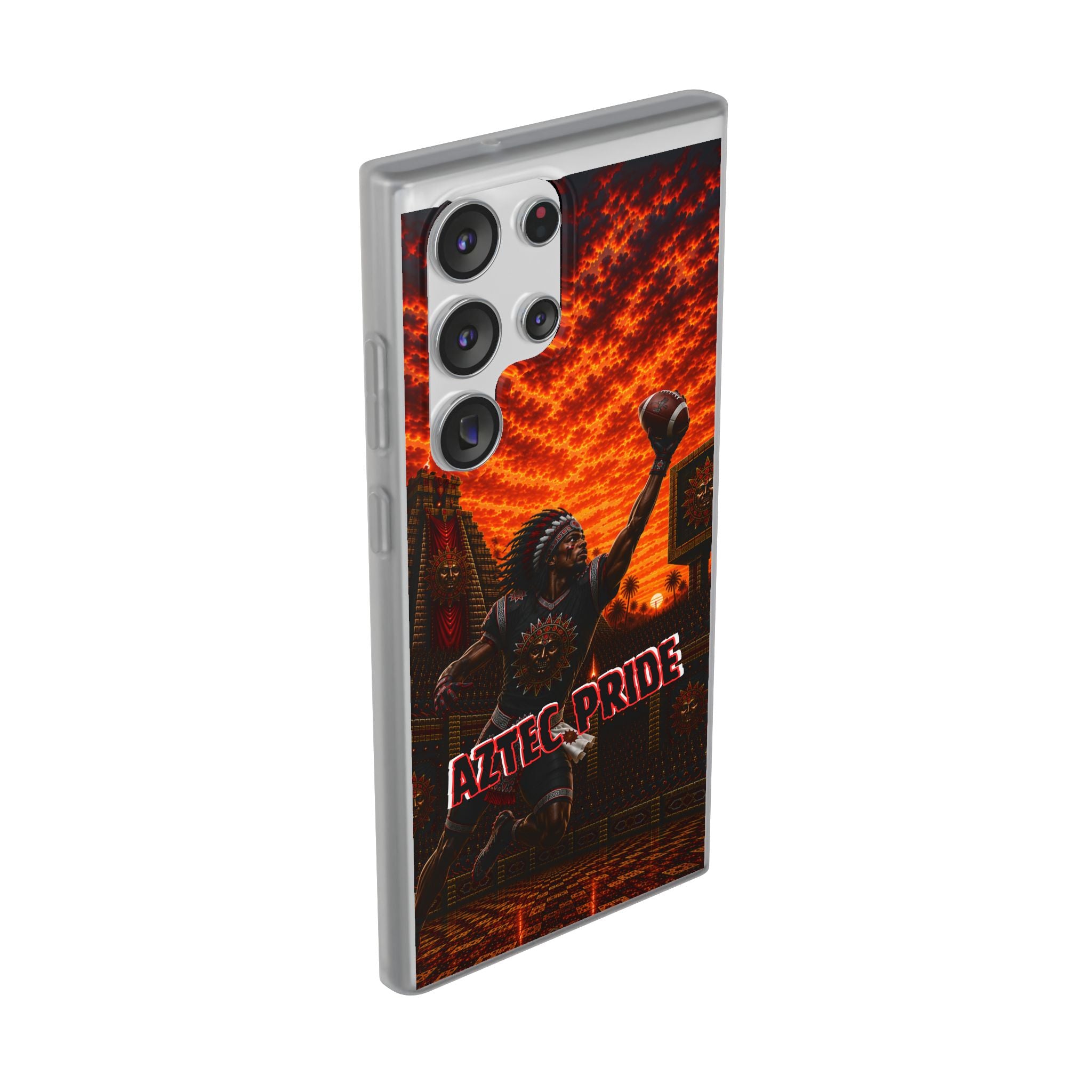 Aztec Football Warrior – Flexi Phone Case (iPhone & Samsung • Clear TPU • Made & Shipped in the USA • 🚚 FREE USA Shipping • Personalized Option)