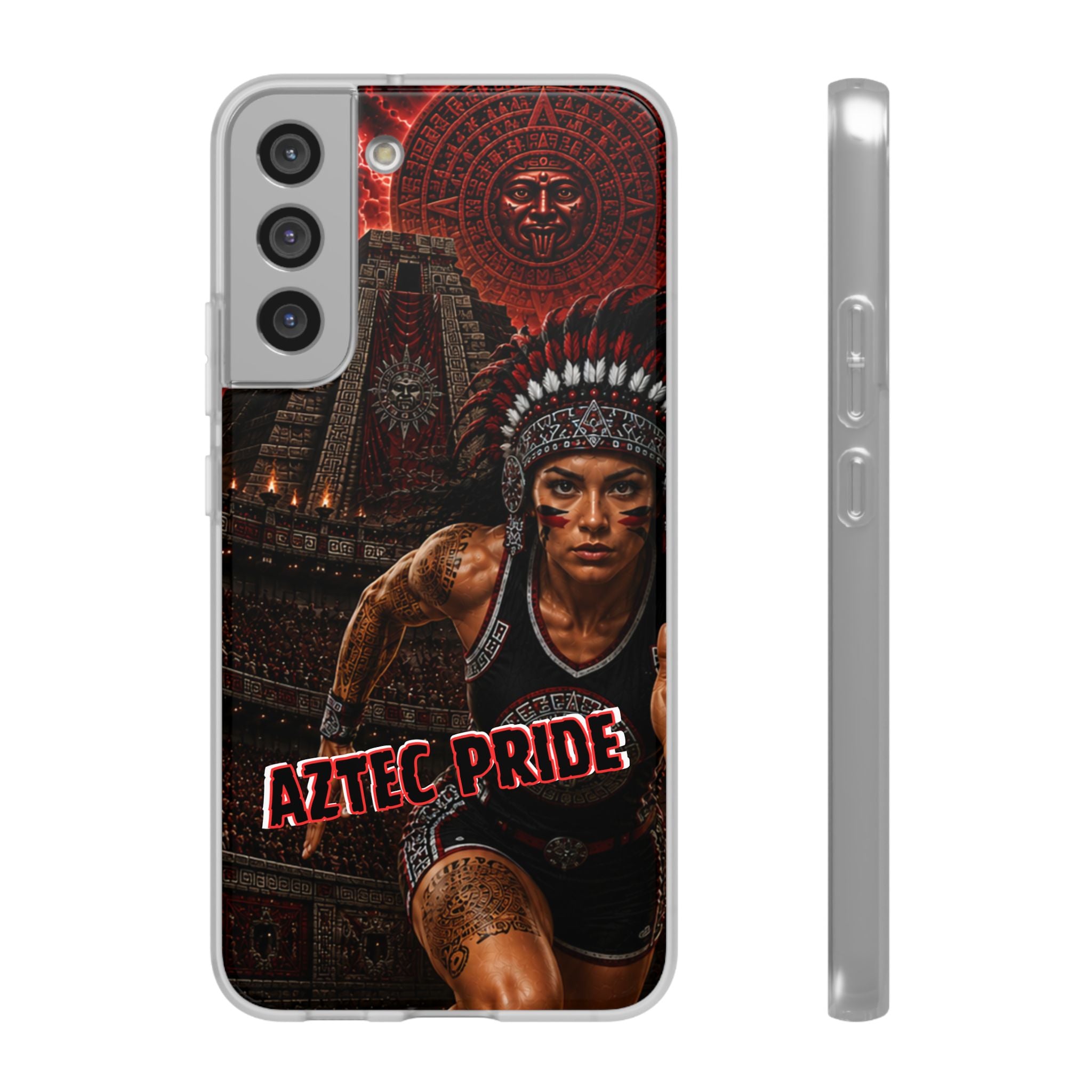 Aztec Track & Field Female Warrior – Flexi Phone Case (iPhone & Samsung • Clear TPU • Made & Shipped in the USA • 🚚 FREE USA Shipping • Personalized Option)