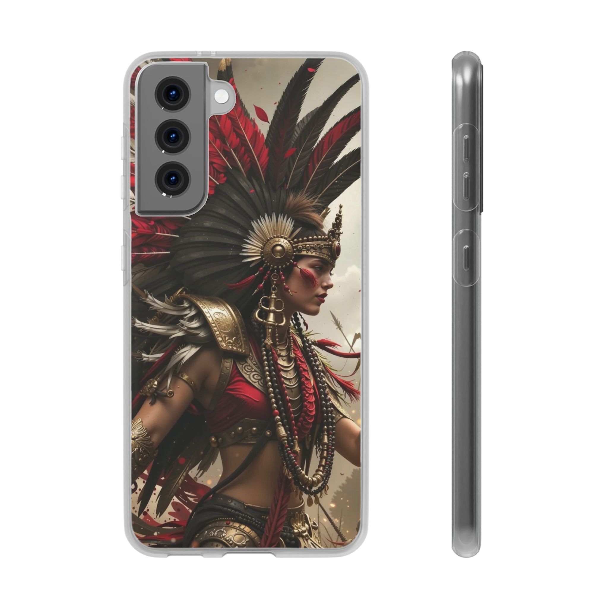 Aztec Warrior Queen – Flexi Phone Case (iPhone & Samsung • Clear TPU • Made in USA • Personalized Option)