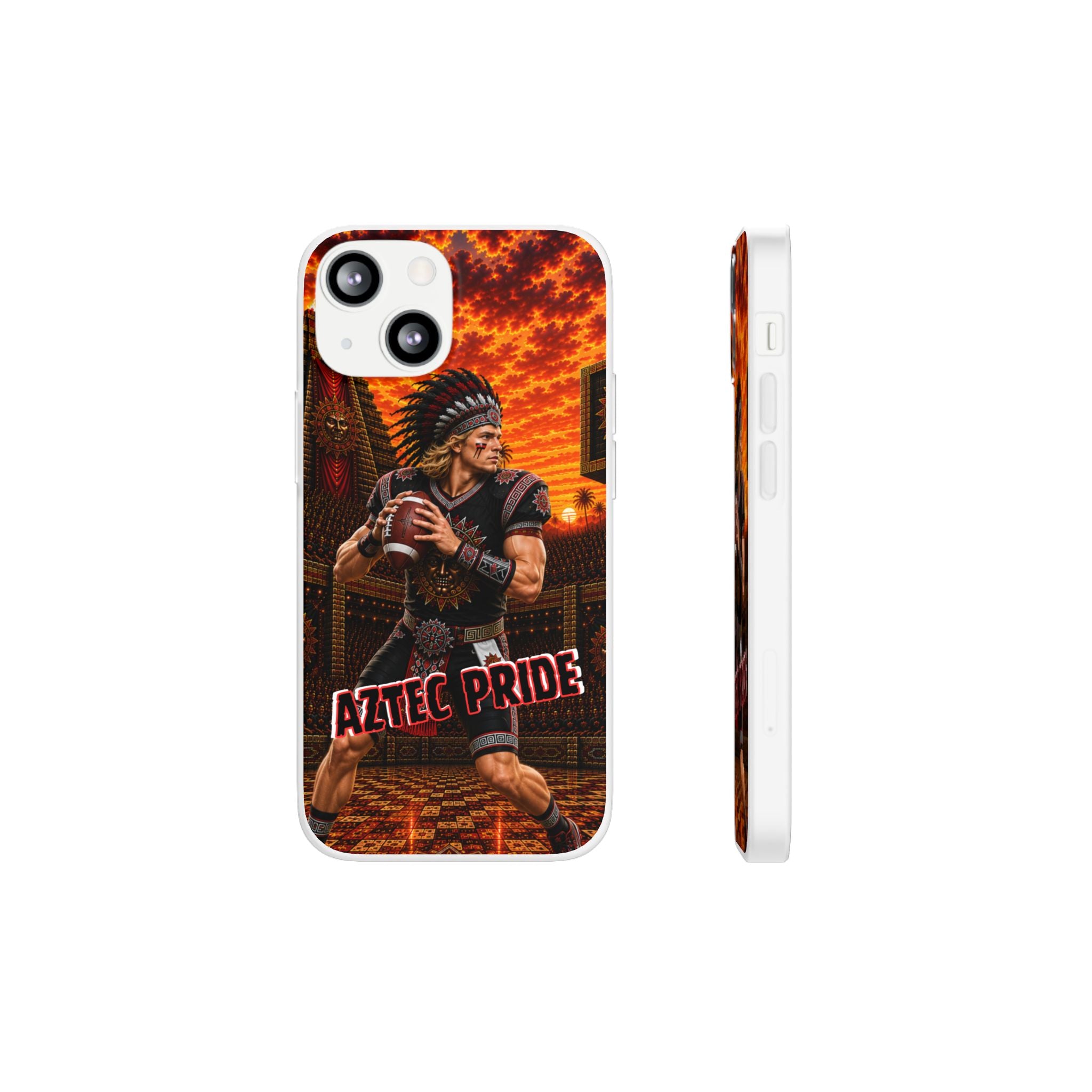 Aztec Football Warrior – Flexi Phone Case (iPhone & Samsung • Clear TPU • Made & Shipped in the USA • 🚚 FREE USA Shipping • Personalized Option)