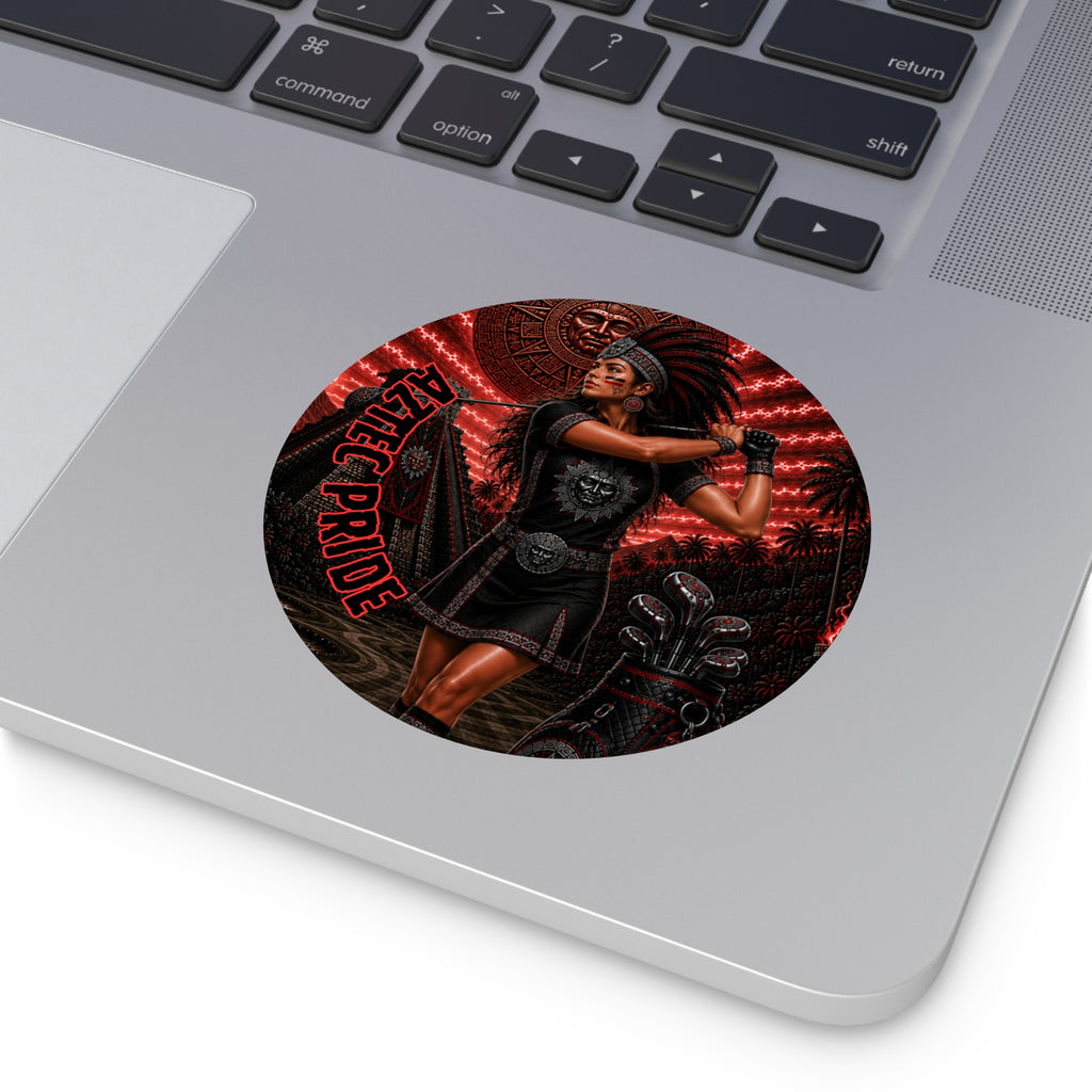 Aztec Golf Female Warrior Round Vinyl Sticker 2”–6” | Made & Shipped in the USA • 🚚 FREE USA Shipping • Personalized Option