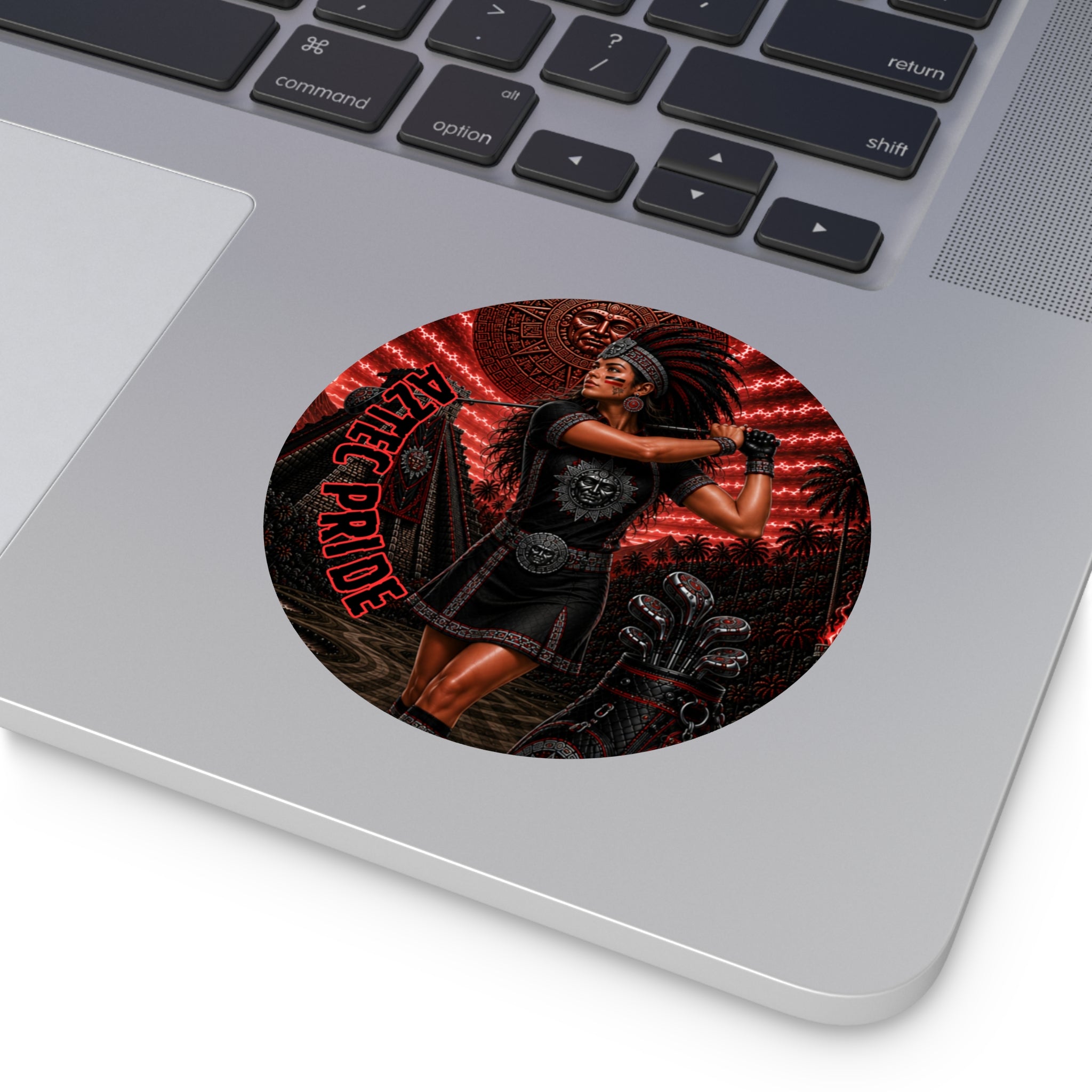 Aztec Golf Female Warrior Round Vinyl Sticker 2”–6” | Made & Shipped in the USA • 🚚 FREE USA Shipping • Personalized Option