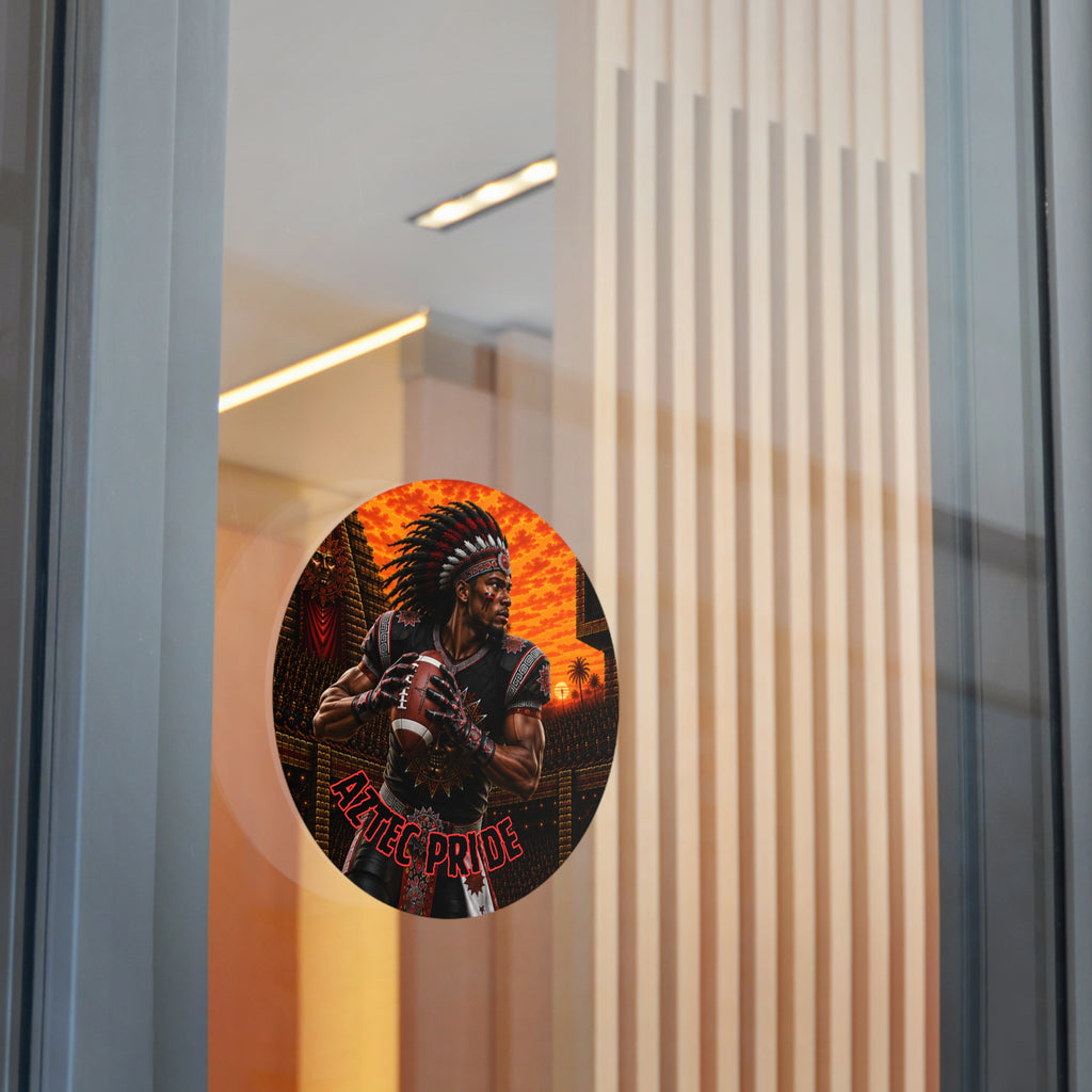 Aztec Football Quarterback Warrior Round Vinyl Sticker 2”–6” | Made & Shipped in the USA • 🚚 FREE USA Shipping • Personalized Option