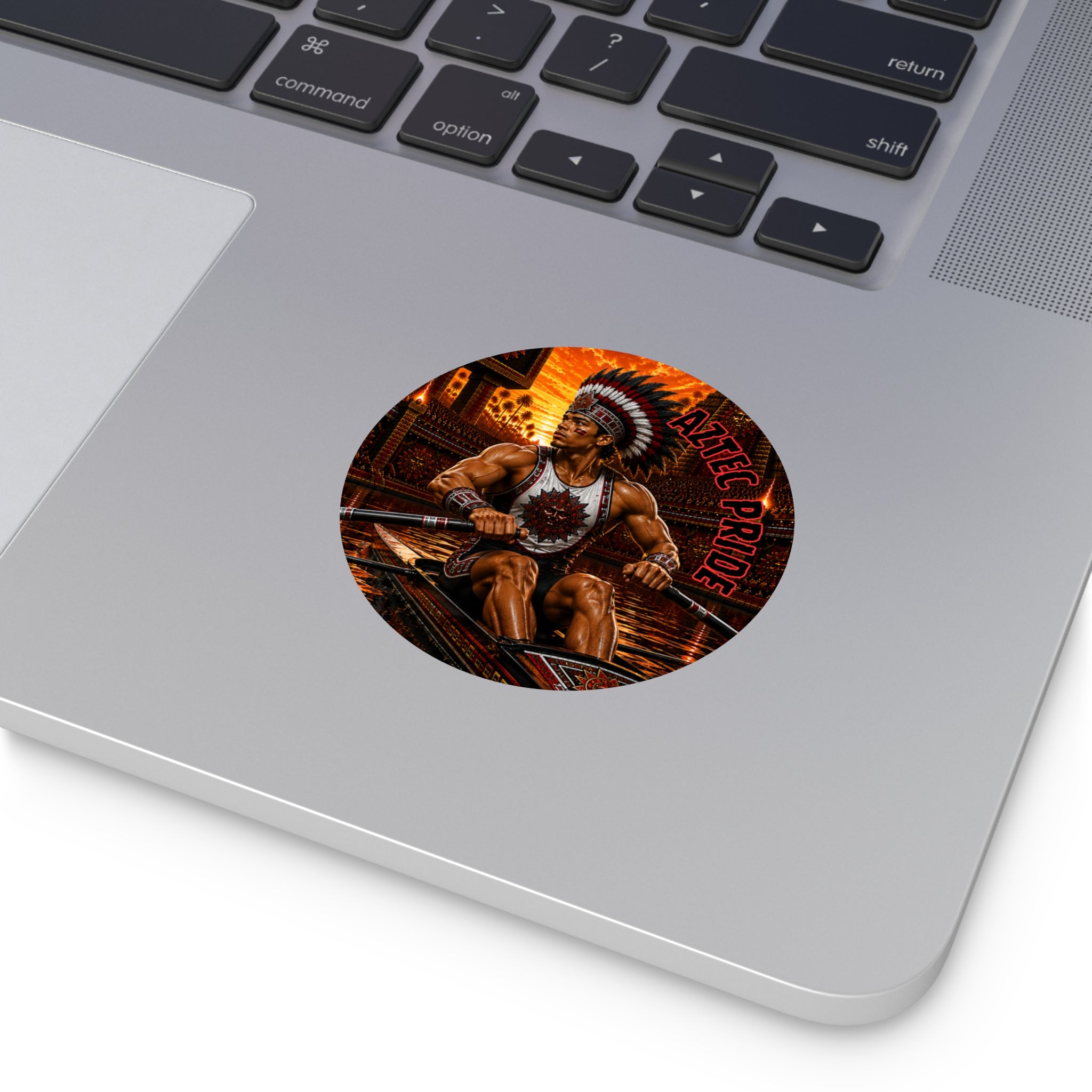 Aztec Rowing Warrior Round Vinyl Sticker 2”–6” | Made & Shipped in the USA • 🚚 FREE USA Shipping • Personalized Option