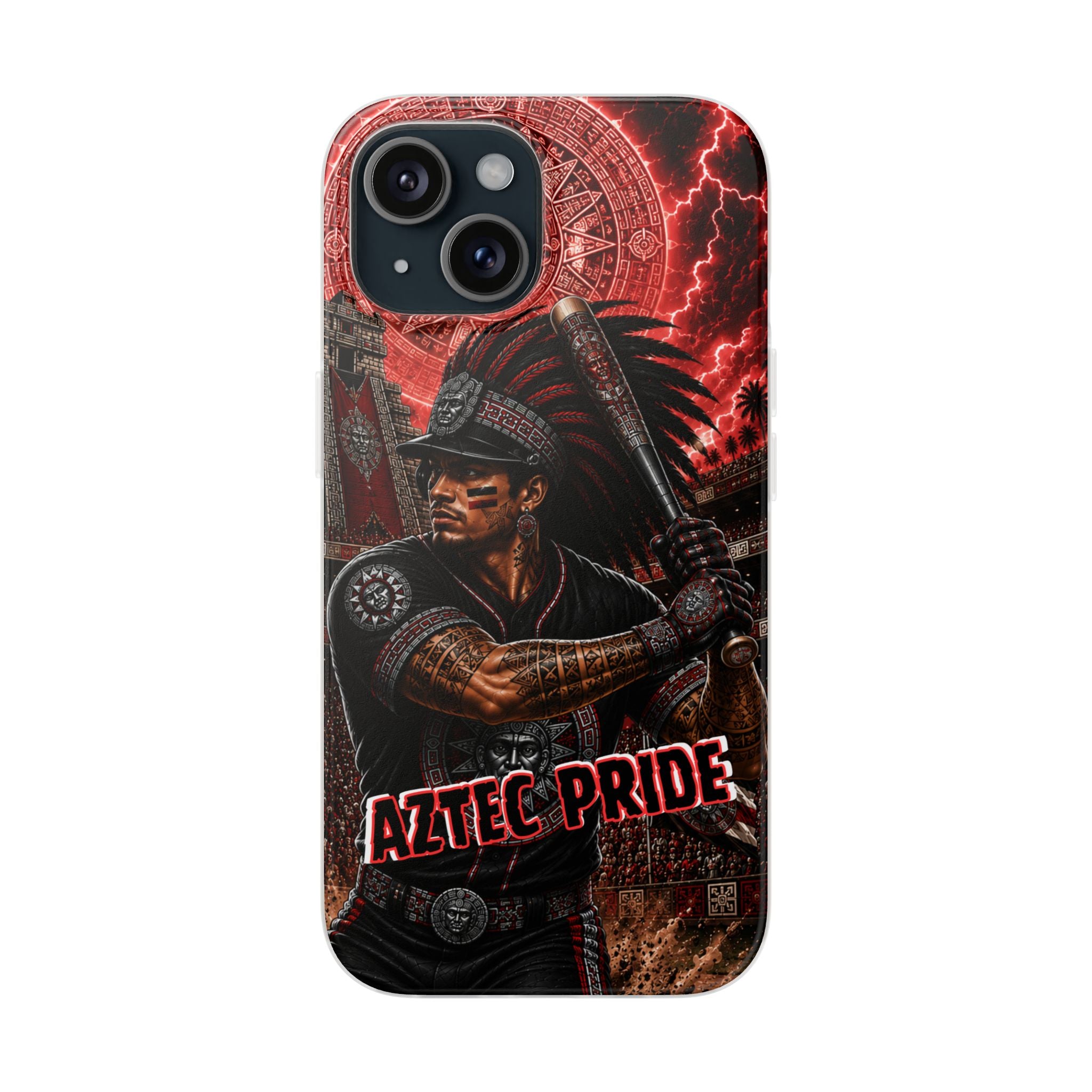 Aztec Baseball Warrior – Flexi Phone Case (iPhone & Samsung • Clear TPU • Made & Shipped in the USA • 🚚 FREE USA Shipping • Personalized Option)