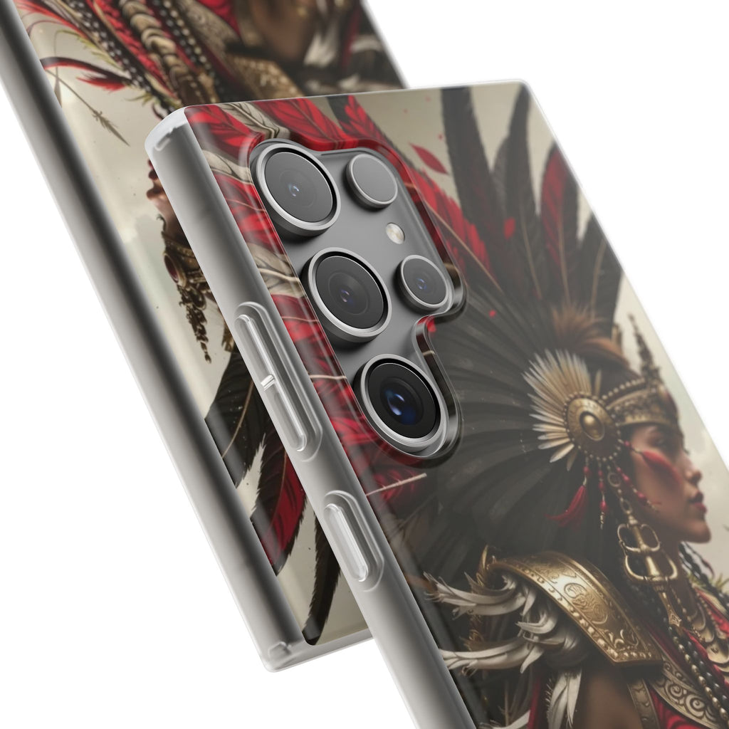 Aztec Warrior Queen – Flexi Phone Case (iPhone & Samsung • Clear TPU • Made in USA • Personalized Option)