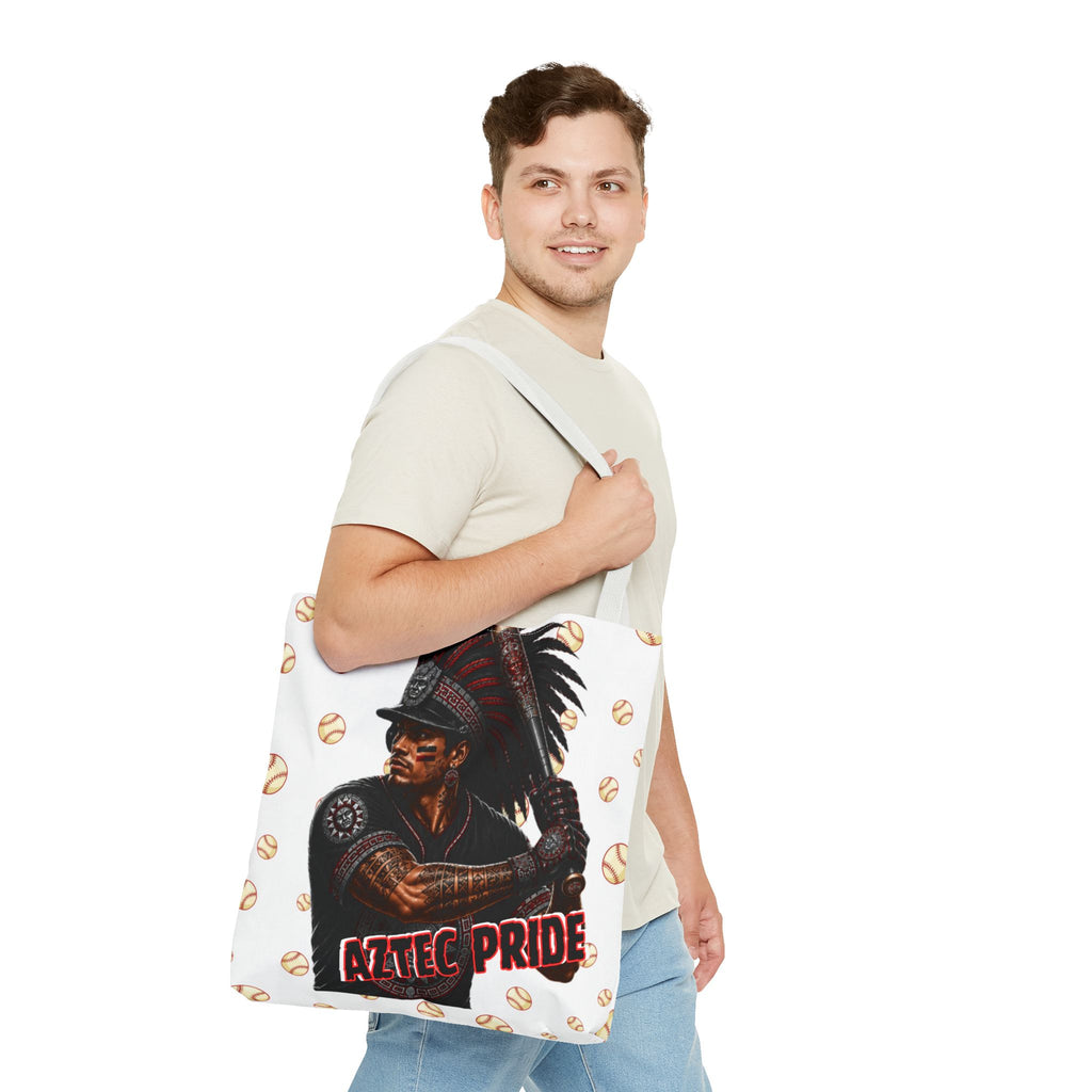 Aztec Baseball Warrior Tote Bag | Aztec-Inspired AI Art • Made & Shipped in the USA • 🚚 FREE USA Shipping • FREE Personalization