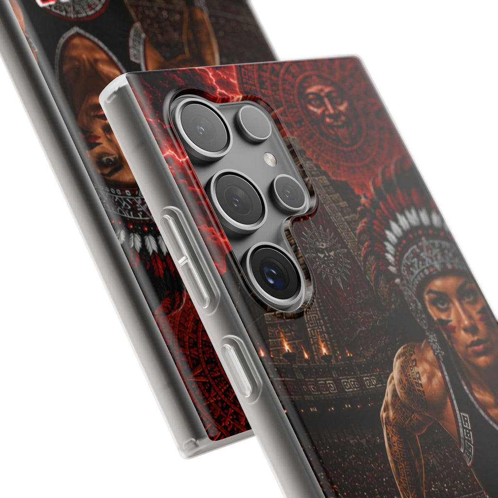 Aztec Track & Field Female Warrior – Flexi Phone Case (iPhone & Samsung • Clear TPU • Made & Shipped in the USA • 🚚 FREE USA Shipping • Personalized Option)
