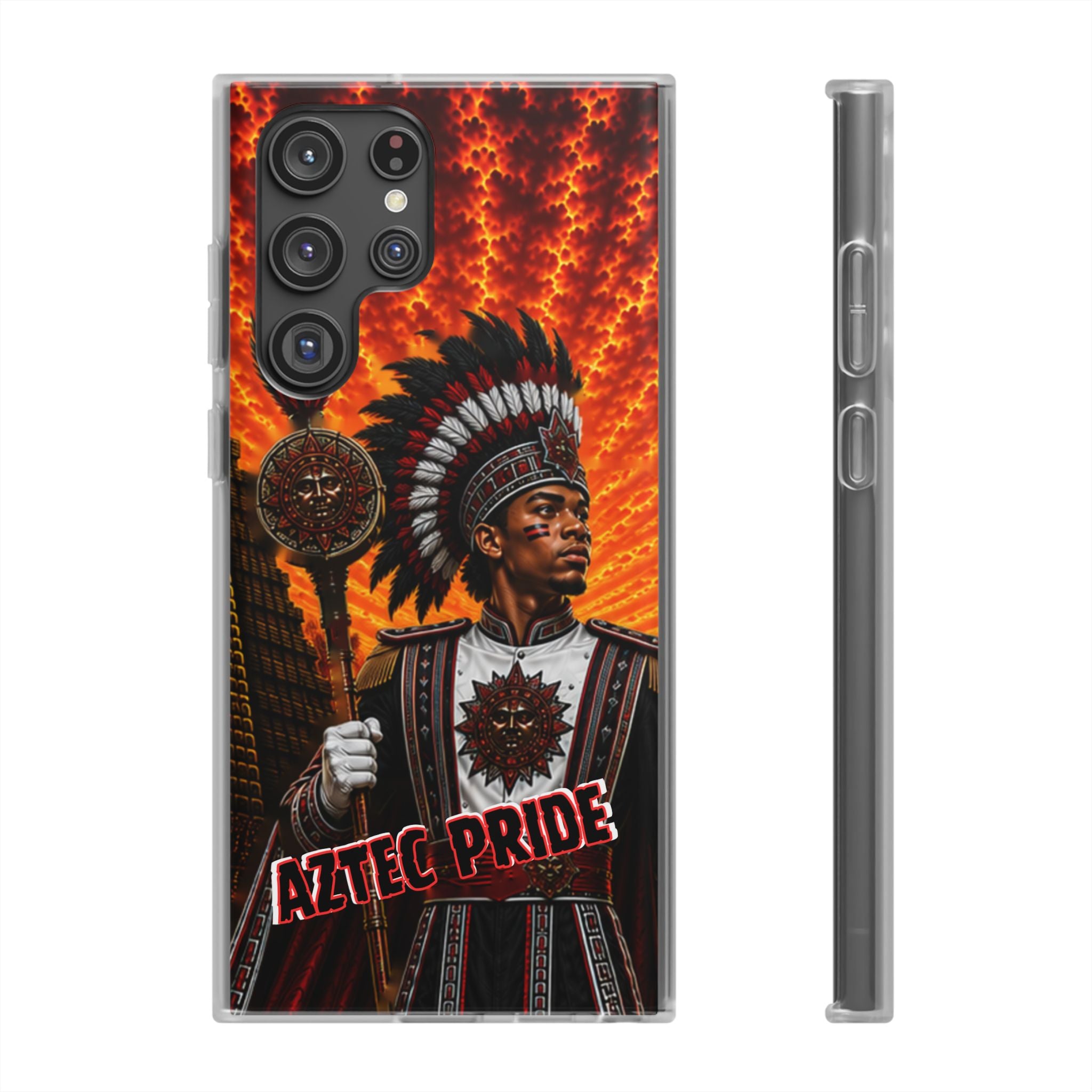 Aztec Drum Major Warrior – Flexi Phone Case (iPhone & Samsung • Clear TPU • Made & Shipped in the USA • 🚚 FREE USA Shipping • Personalized Option)