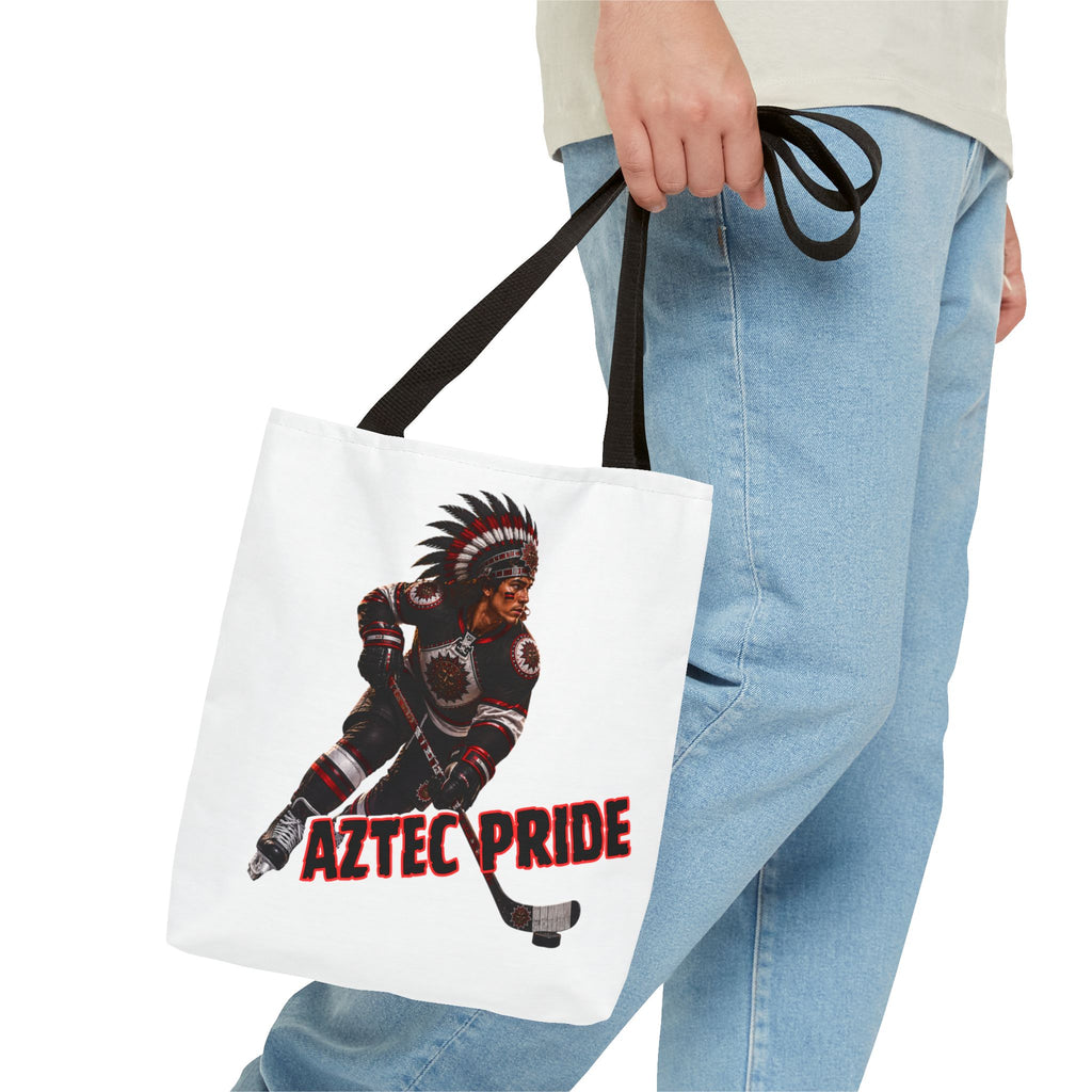 Aztec Hockey Warrior Tote Bag | Aztec-Inspired AI Art • Made & Shipped in the USA • 🚚 FREE USA Shipping • FREE Personalization