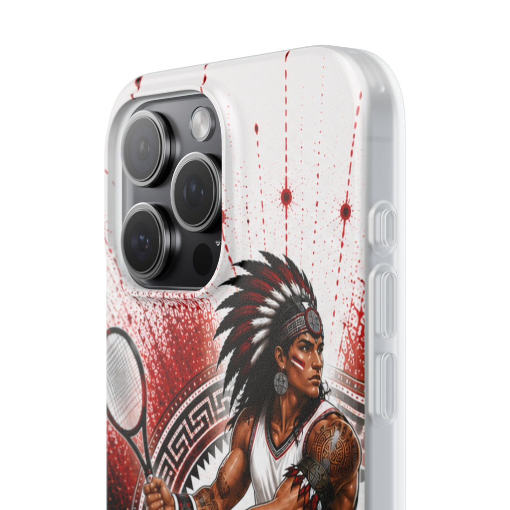 Aztec Tennis Male Warrior – Flexi Phone Case (iPhone & Samsung • Clear TPU • Made & Shipped in the USA • 🚚 FREE USA Shipping • Personalized Option)