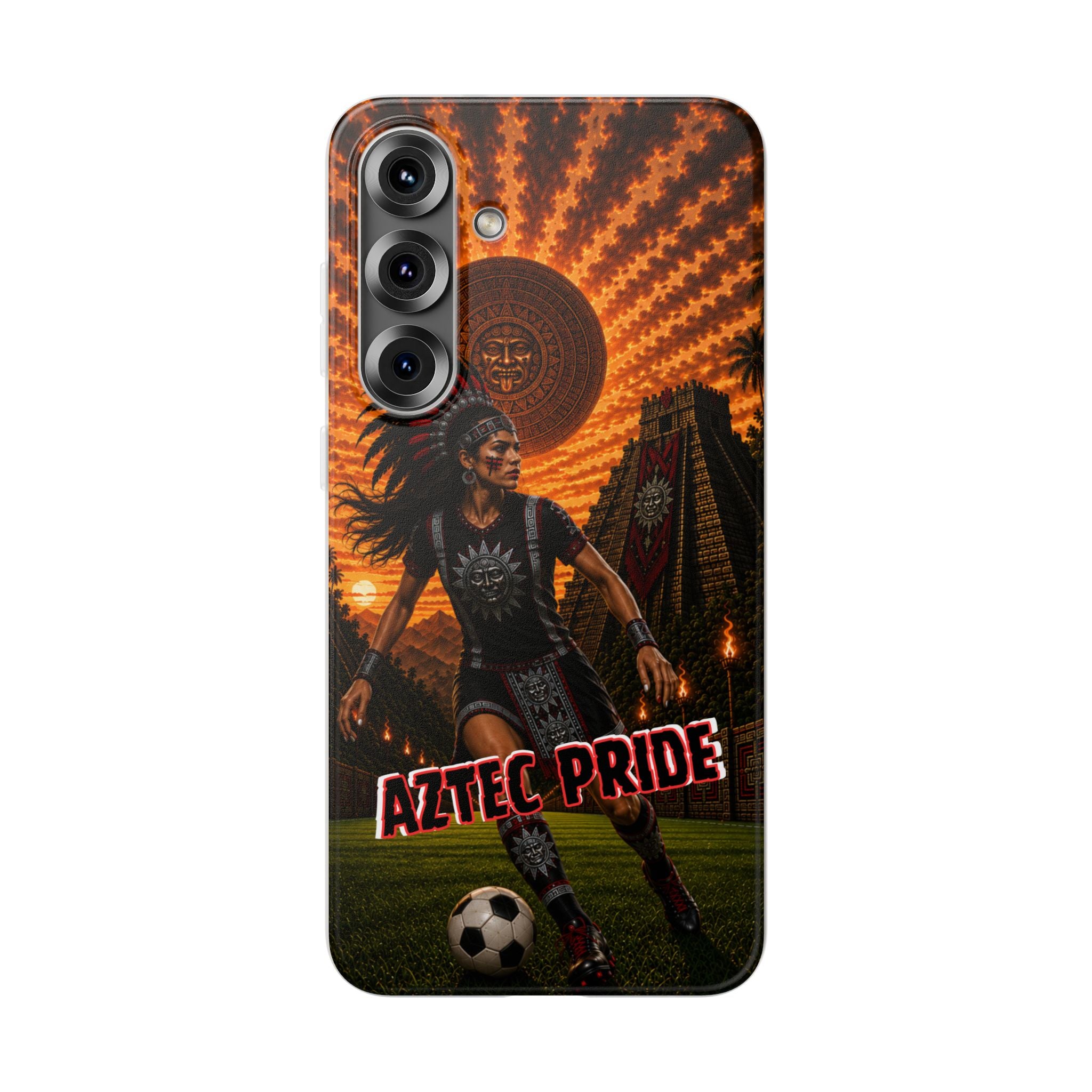 Aztec Soccer Female Warrior – Flexi Phone Case (iPhone & Samsung • Clear TPU • Made & Shipped in the USA • 🚚 FREE USA Shipping • Personalized Option)