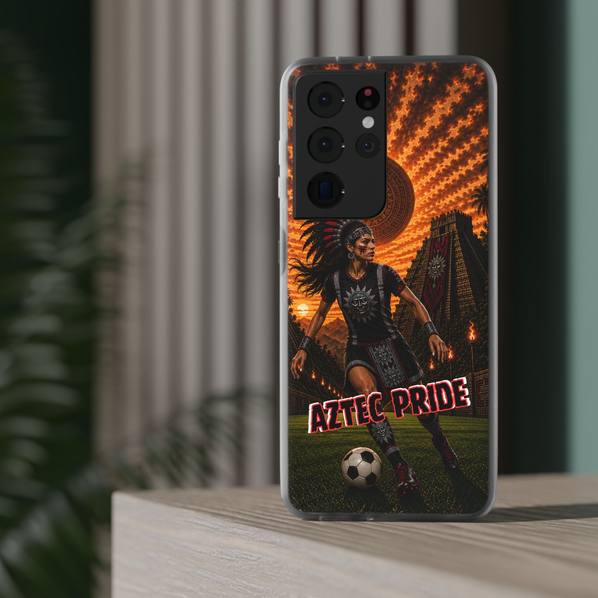 Aztec Soccer Female Warrior – Flexi Phone Case (iPhone & Samsung • Clear TPU • Made & Shipped in the USA • 🚚 FREE USA Shipping • Personalized Option)